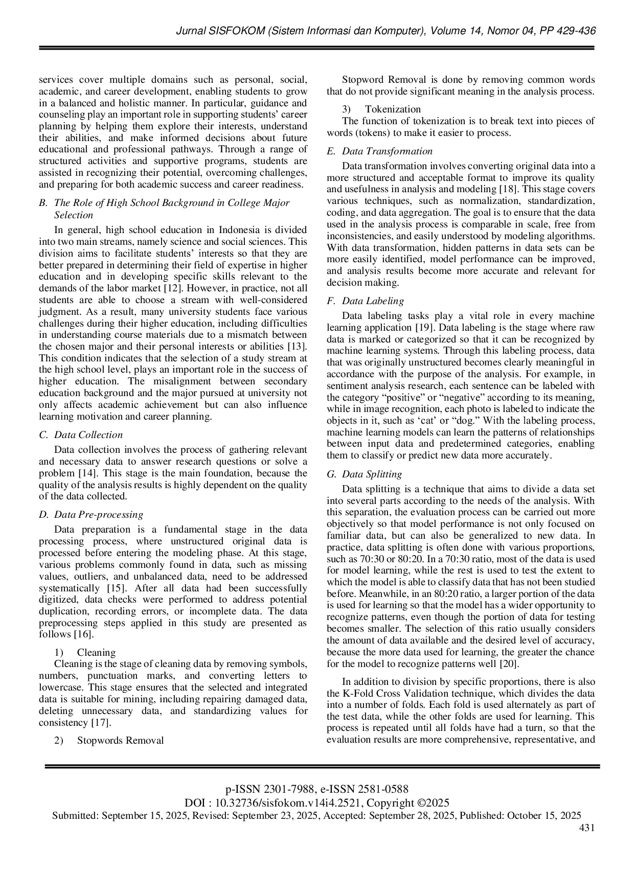 JURIS Comparative Study of KNN and SVM Methods for Analyzing College Major Consistency Based on High School Background