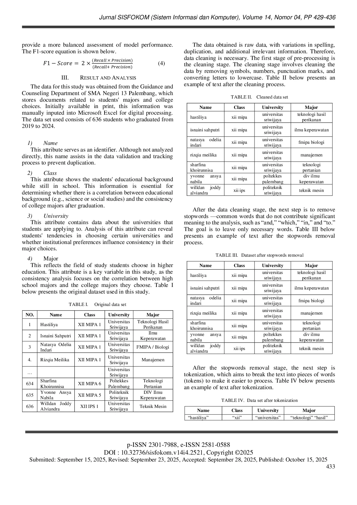 JURIS Comparative Study of KNN and SVM Methods for Analyzing College Major Consistency Based on High School Background