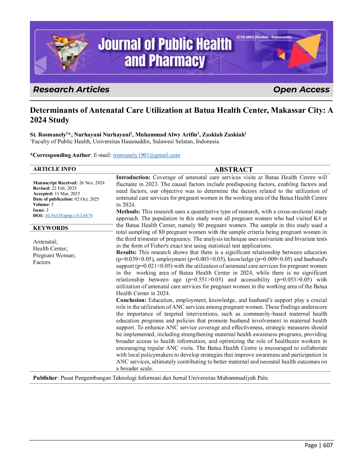 JURIS Determinants of Antenatal Care Utilization at Batua Health Center Makassar City A 2024 Study