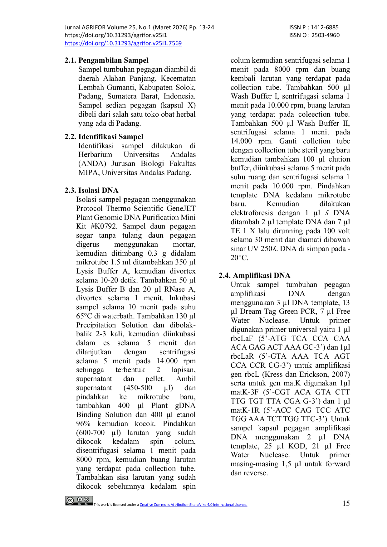 JURIS Barkod DNA Tumbuhan Pegagan Centella asiatica L Urban Berdasarkan Gen rbcL Dan matK