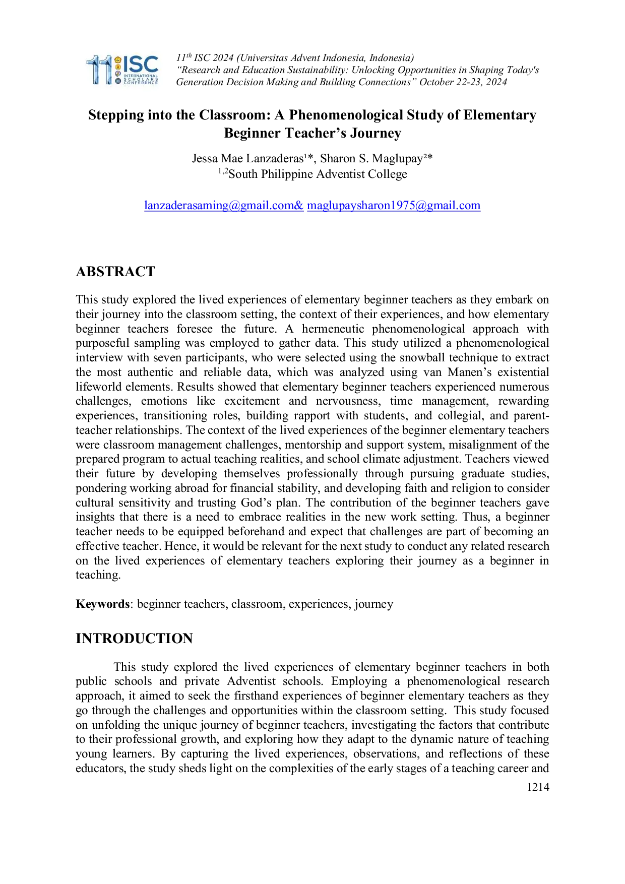 JURIS Stepping into the Classroom A Phenomenological Study of Elementary Beginner Teacher s Journey