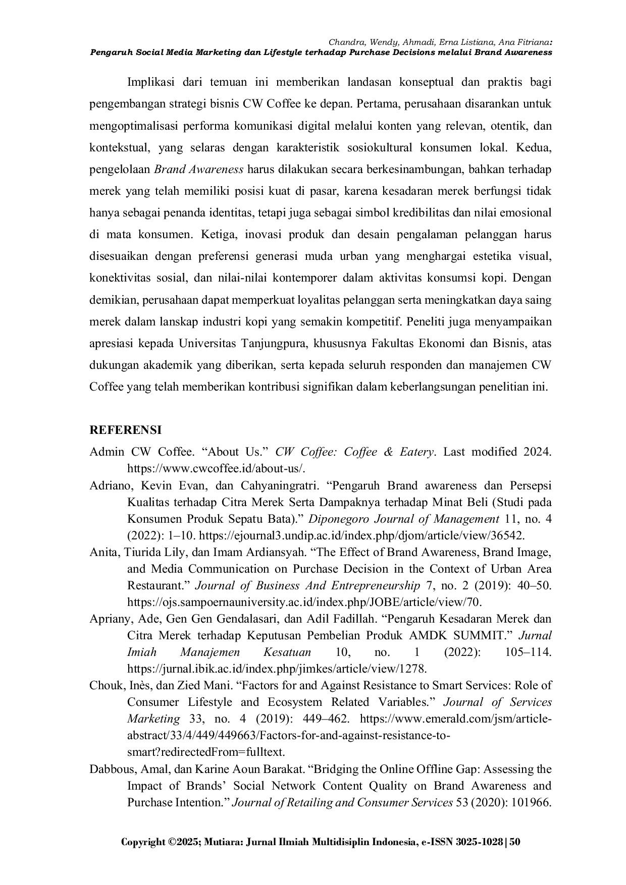 JURIS Pengaruh Social Media Marketing dan Lifestyle terhadap Purchase Decisions melalui Brand Awareness