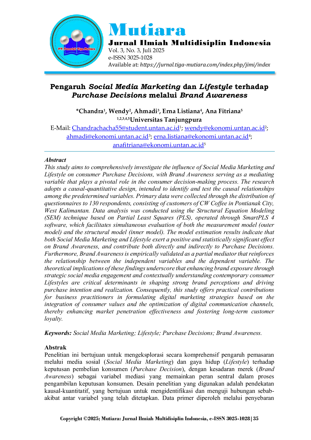 JURIS Pengaruh Social Media Marketing dan Lifestyle terhadap Purchase Decisions melalui Brand Awareness