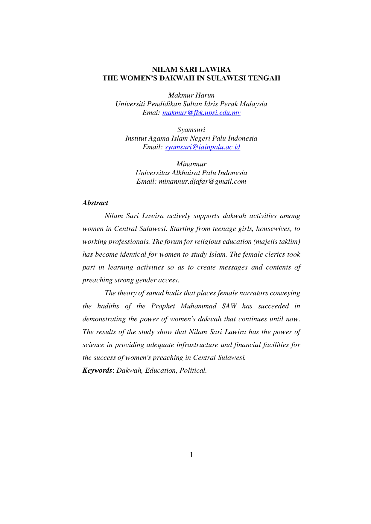 JURIS Nilam Sari Lawira The Women s Dakwah in Sulawesi Tengah