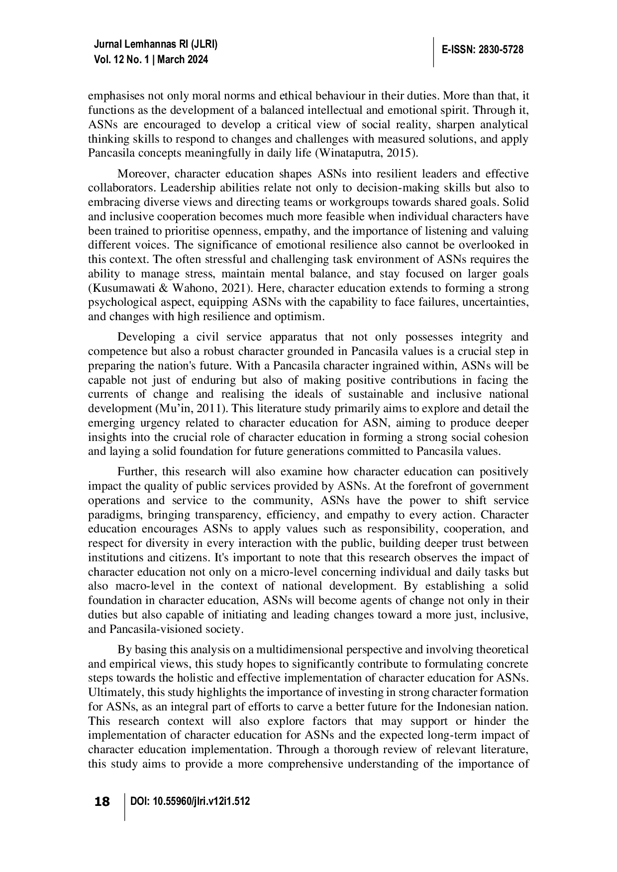 JURIS Importance of Character Education for Civil Servants to Instil Pancasila Values