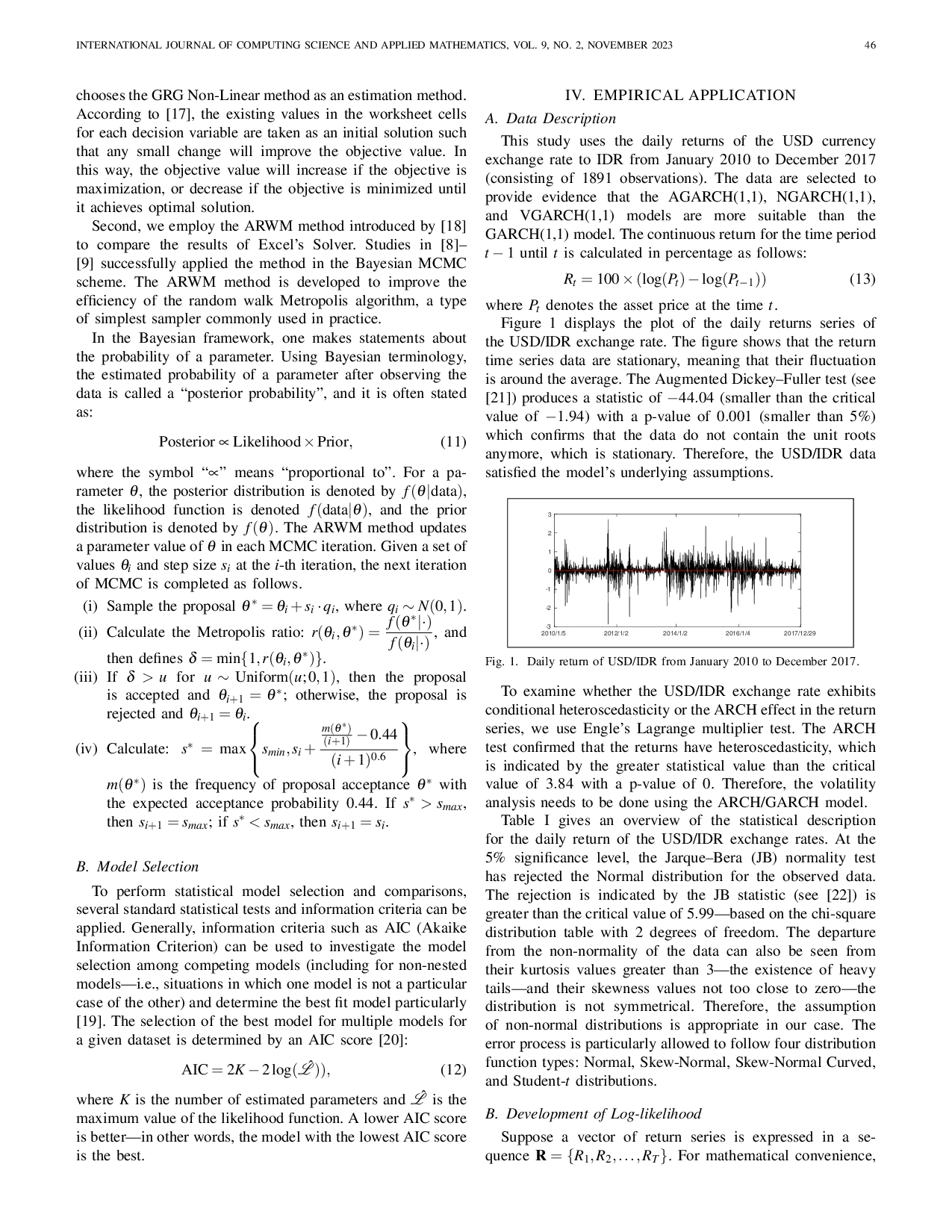 JURIS Evaluating The Fitting Performance Of Agarch 1 1 Nagarch 1 1 And Vgarch 1 1 Models