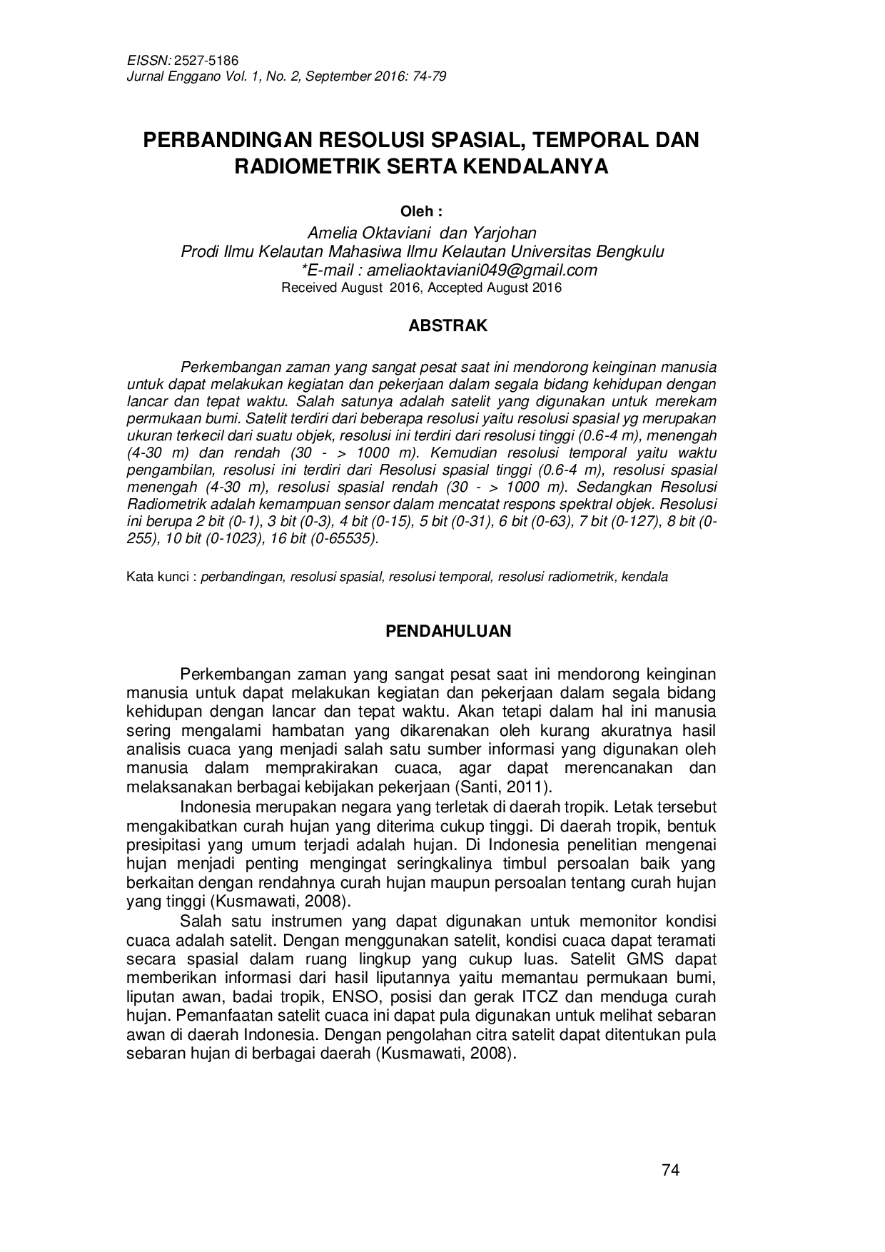 JURIS Perbandingan Resolusi Spasial Temporal Dan Radiometrik Serta Kendalanya