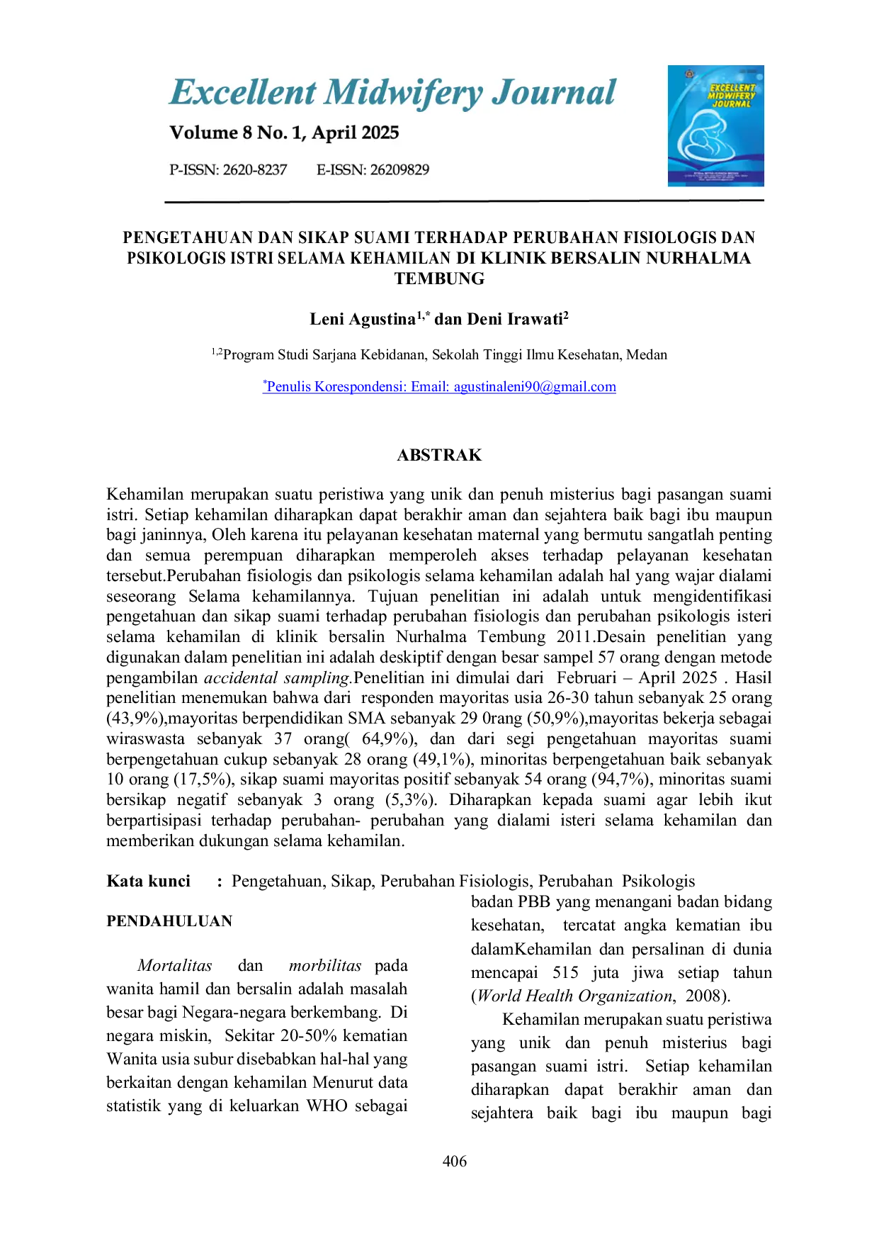 JURIS Pengetahuan Dan Sikap Suami Terhadap Perubahan Fisiologis Dan Psikologis Istri Selama Kehamilan Di Klinik Bersalin Nurhalma Tembung