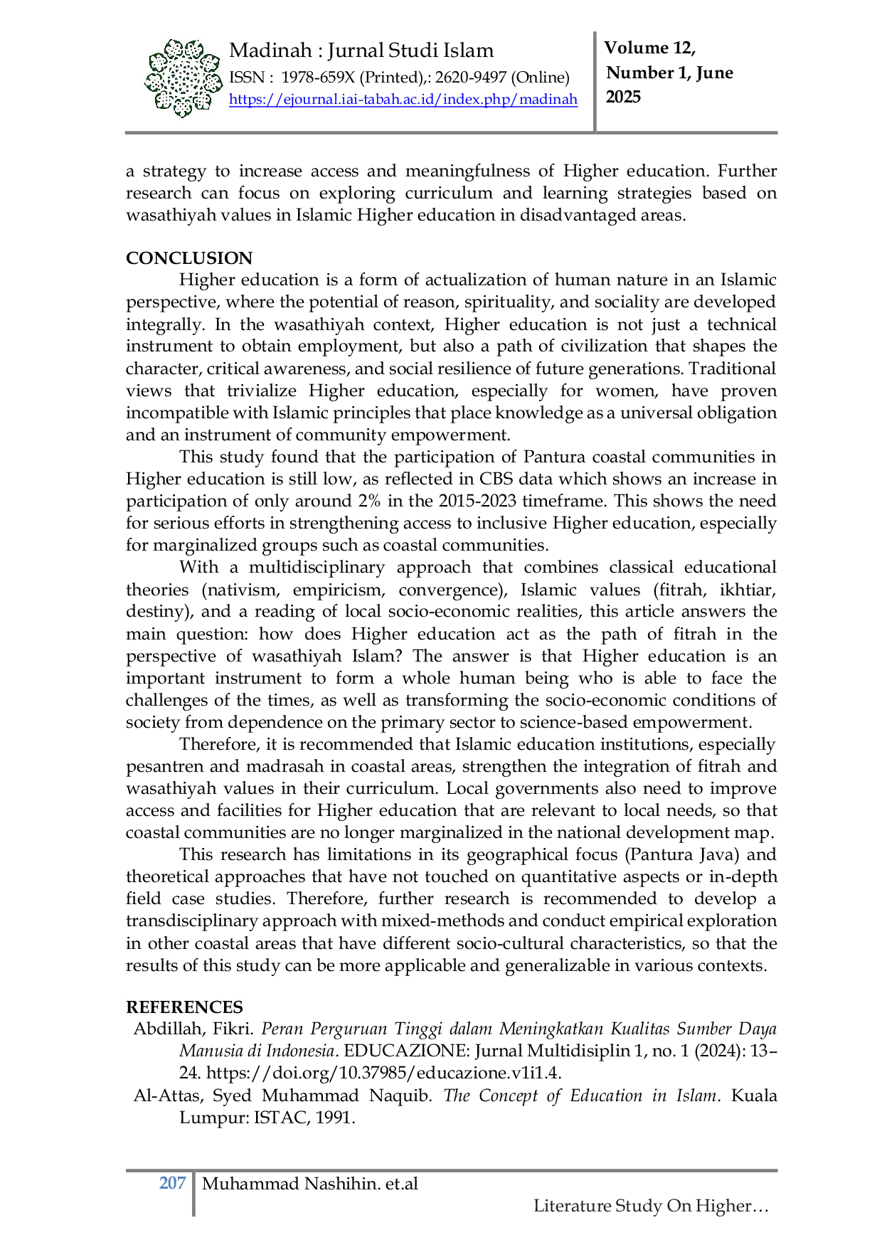 JURIS Literature Study on Higher Education as Human Fitrah Islamic Wasathiyah Values and Socio Economic Empowerment