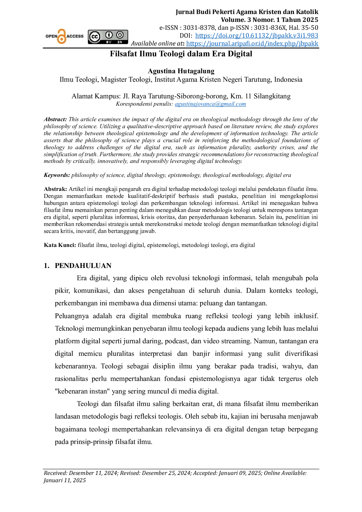 JURIS Filsafat Ilmu Teologi dalam Era Digital