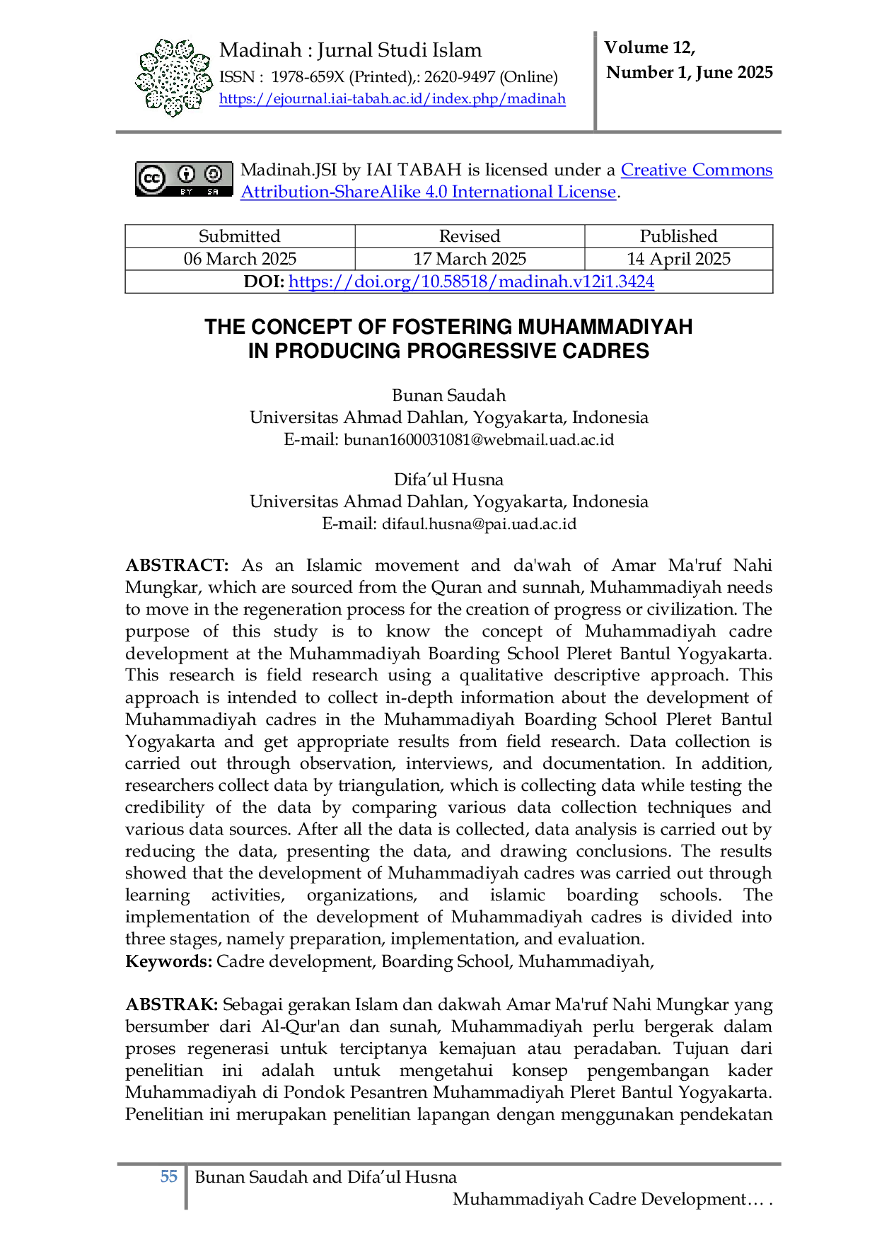 JURIS The Concept Of Fostering Muhammadiyah In Producing Progressive Cadres