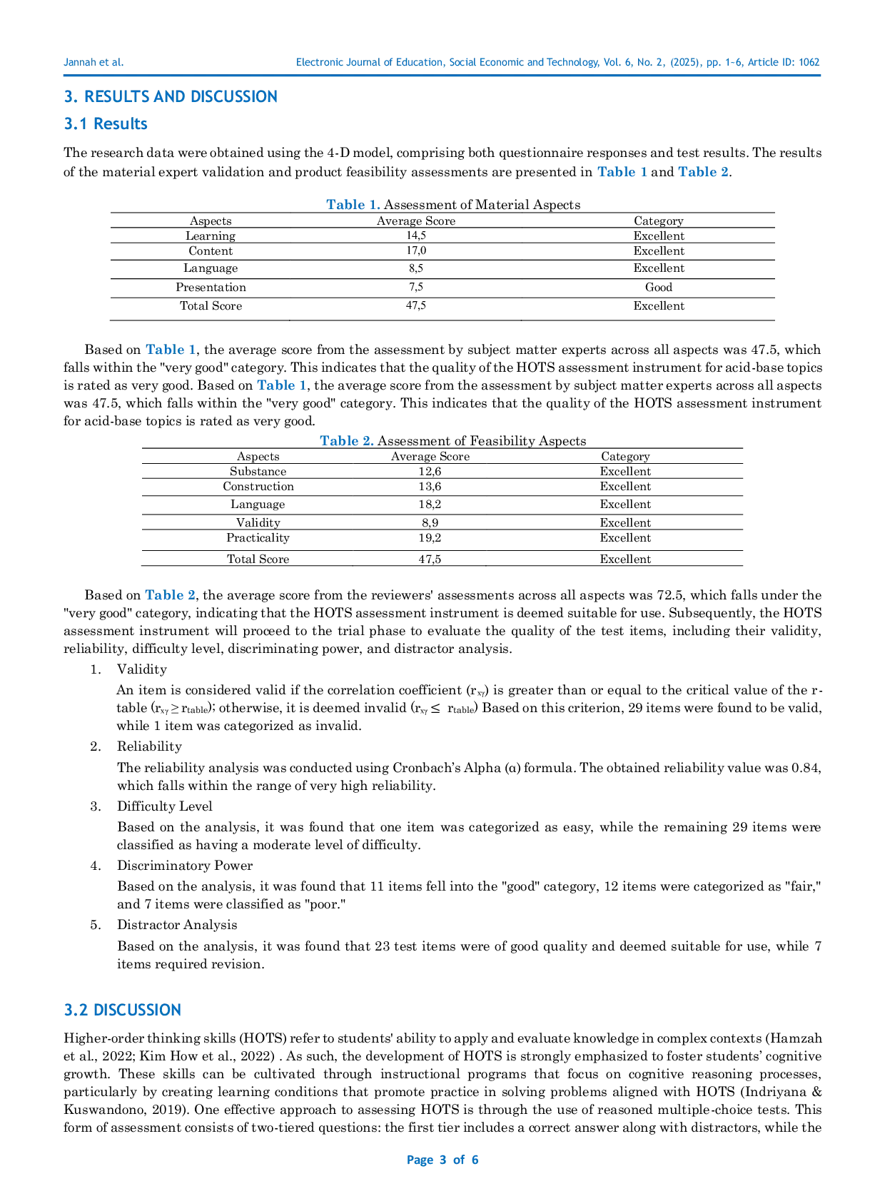 JURIS Development of HOTS Assessment Tools to Measure Achievement in Acid Base Learning Outcomes