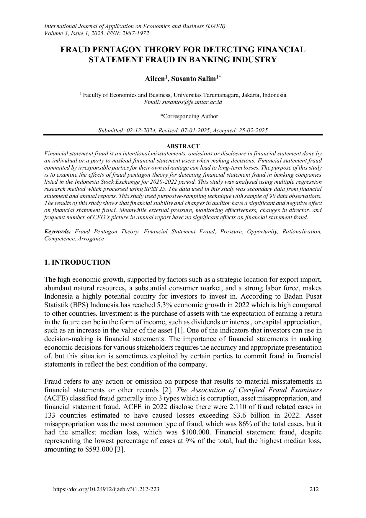 JURIS Fraud Pentagon Theory For Detecting Financial Statement Fraud In Banking Industry