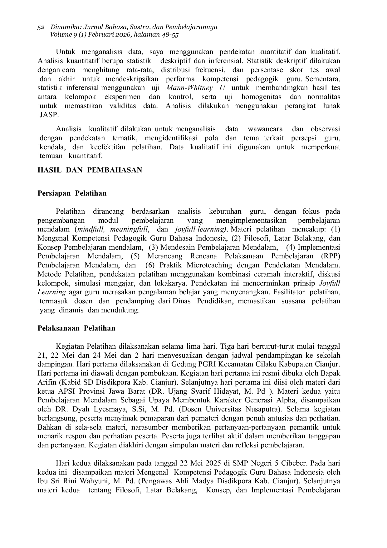 JURIS Peningkatan Kompetensi Pedagogik Guru Bahasa Indonesia Melalui Pelatihan Model ADDIE dalam Mengimplemetasikan Pembelajaran Mendalam