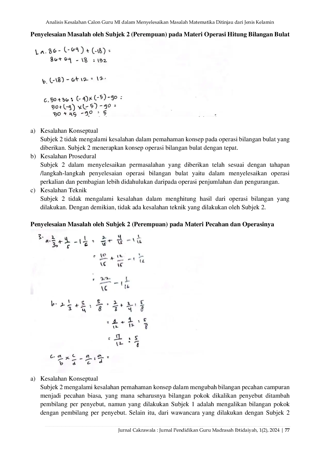JURIS Analisis Kesalahan Calon Guru MI dalam Menyelesaikan Masalah Matematika Ditinjau dari Jenis Kelamin