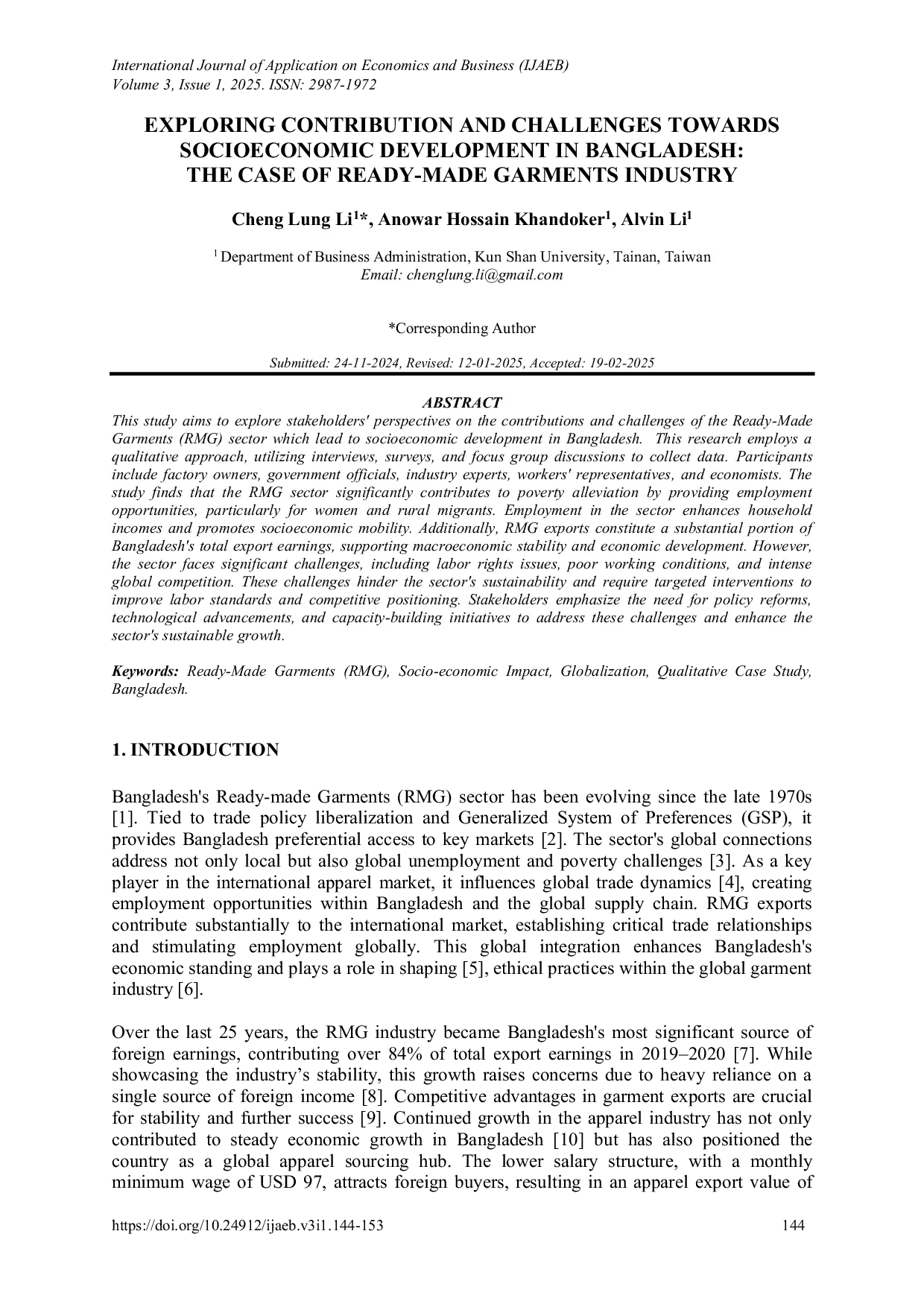JURIS Exploring Contribution and Challenges Toward Socioeconomic Development in Bangladesh The Case of Ready Made Garments Industry