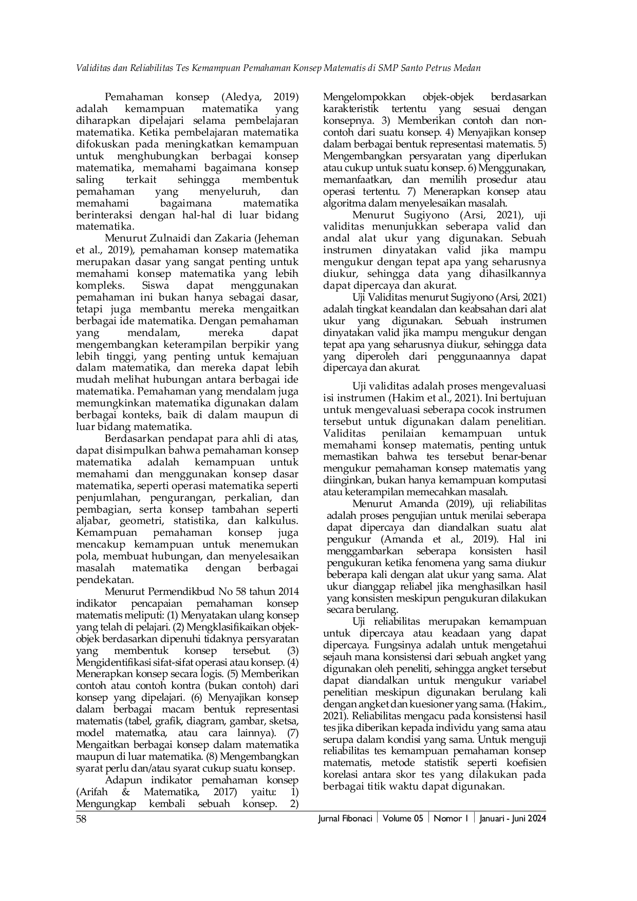 JURIS Validitas dan Reliabilitas Tes Kemampuan Pemahaman Konsep Matematis di SMP Santo Petrus Medan
