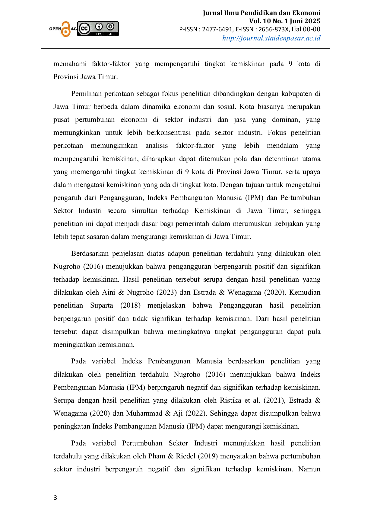 JURIS Pengaruh Pengangguran IPM dan Pertumbuhan Sektor Industri terhadap Kemiskinan di 9 Kota di Provinsi Jawa Timur