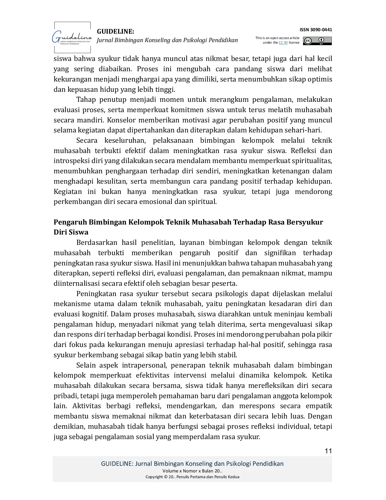 JURIS Pengaruh Bimbingan Kelompok Dengan Teknik Muhasabah Terhadap Rasa Bersyukur Diri Siswa Di SMK Istiqlal Deli Tua