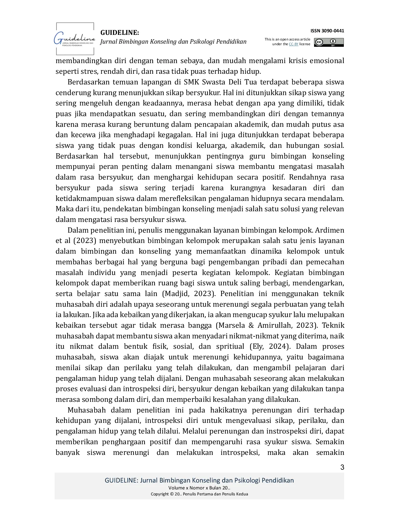 JURIS Pengaruh Bimbingan Kelompok Dengan Teknik Muhasabah Terhadap Rasa Bersyukur Diri Siswa Di SMK Istiqlal Deli Tua