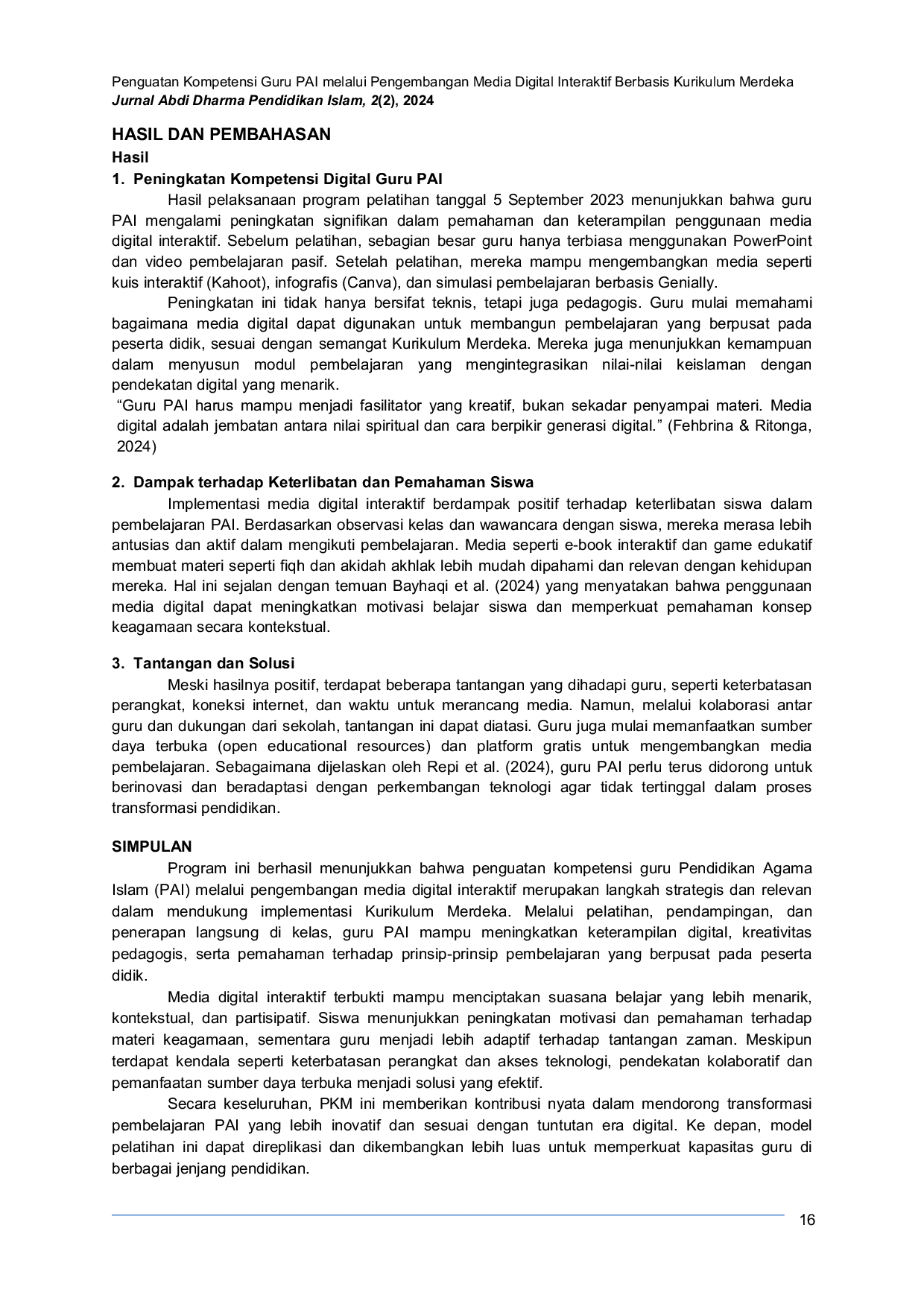 JURIS Strengthening the Competence of Islamic Education Teachers through the Development of Interactive Digital Media Based on the Merdeka Curriculum