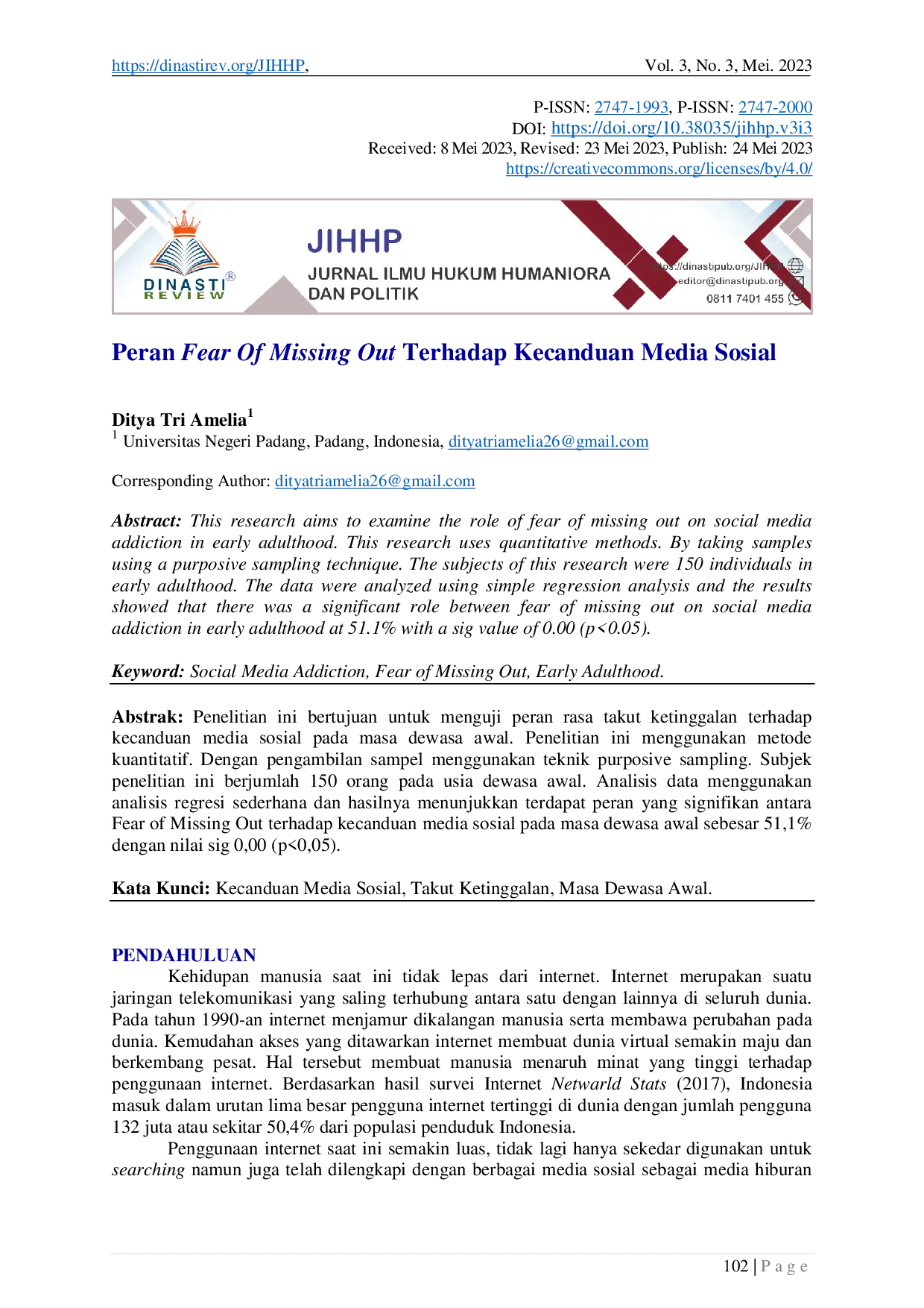 juris Peran Fear Of Missing Out Terhadap Kecanduan Media Sosial