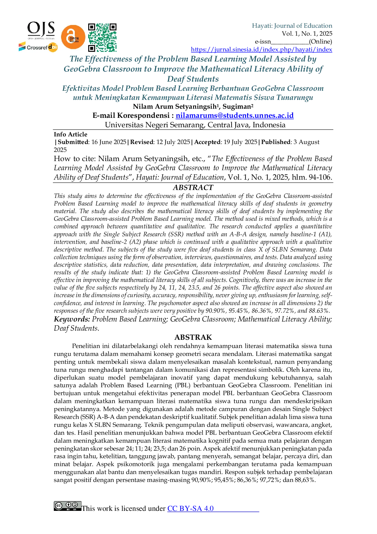 JURIS Efektivitas Model Problem Based Learning Berbantuan GeoGebra Classroom Untuk Meningkatan Kemampuan Literasi Matematis Siswa Tunarungu