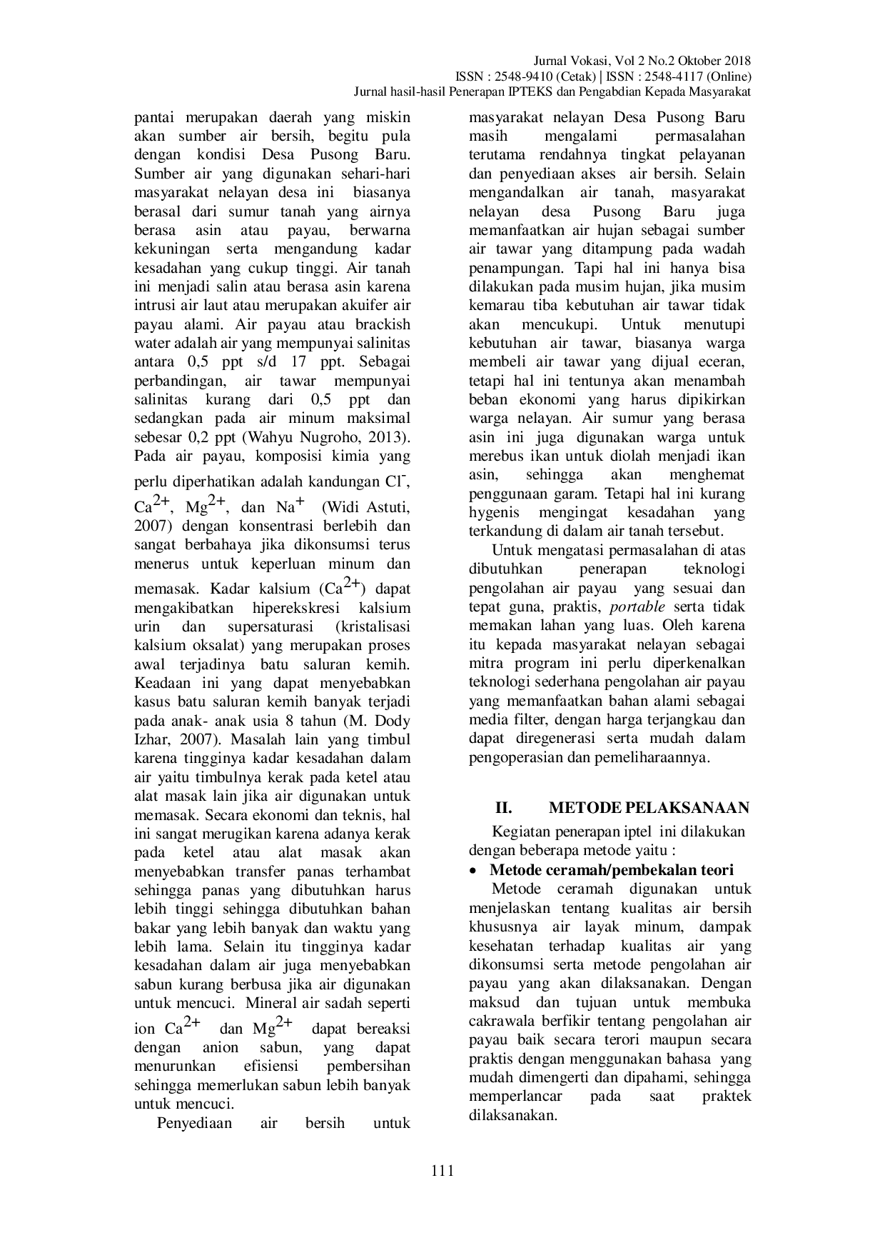 JURIS Penerapan Teknologi Prototipe Pengolahan Air Payau Menggunakan Multi Filter Ber bahan Alami Bagi Masyarakat Nelayan Desa Pusong Baru Kecamatan Banda Sakti Kota Lhokseumawe