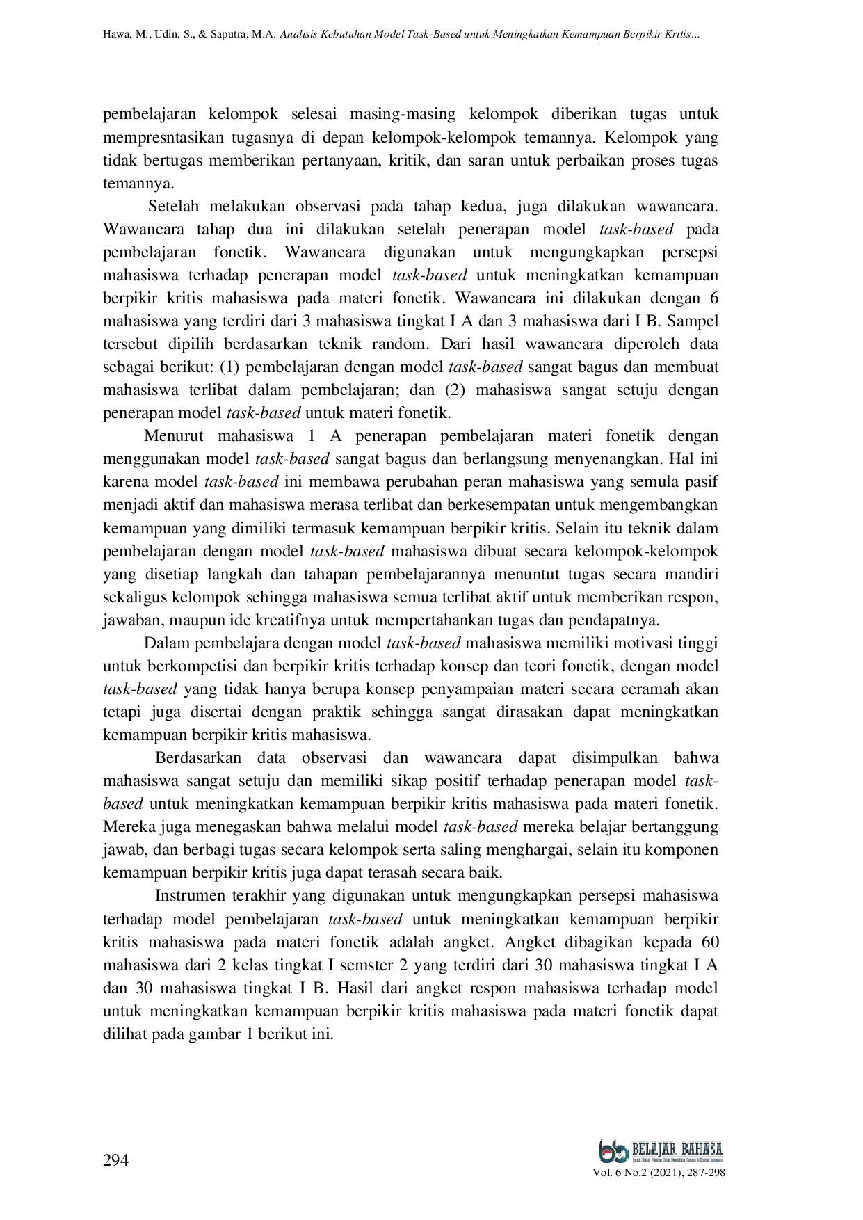 JURIS Analisis Kebutuhan Model Task Based untuk Meningkatkan Kemampuan Berpikir Kritis Mahasiswa pada Materi Fonetik