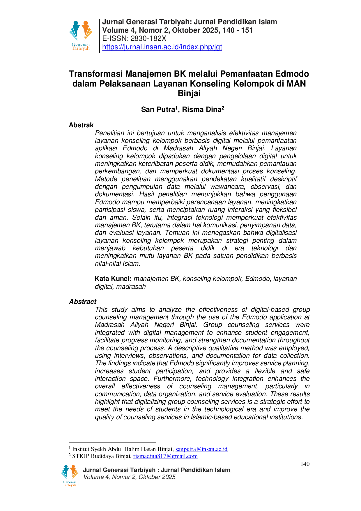 JURIS Transformasi Manajemen BK melalui Pemanfaatan Edmodo dalam Pelaksanaan Layanan Konseling Kelompok di MAN Binjai