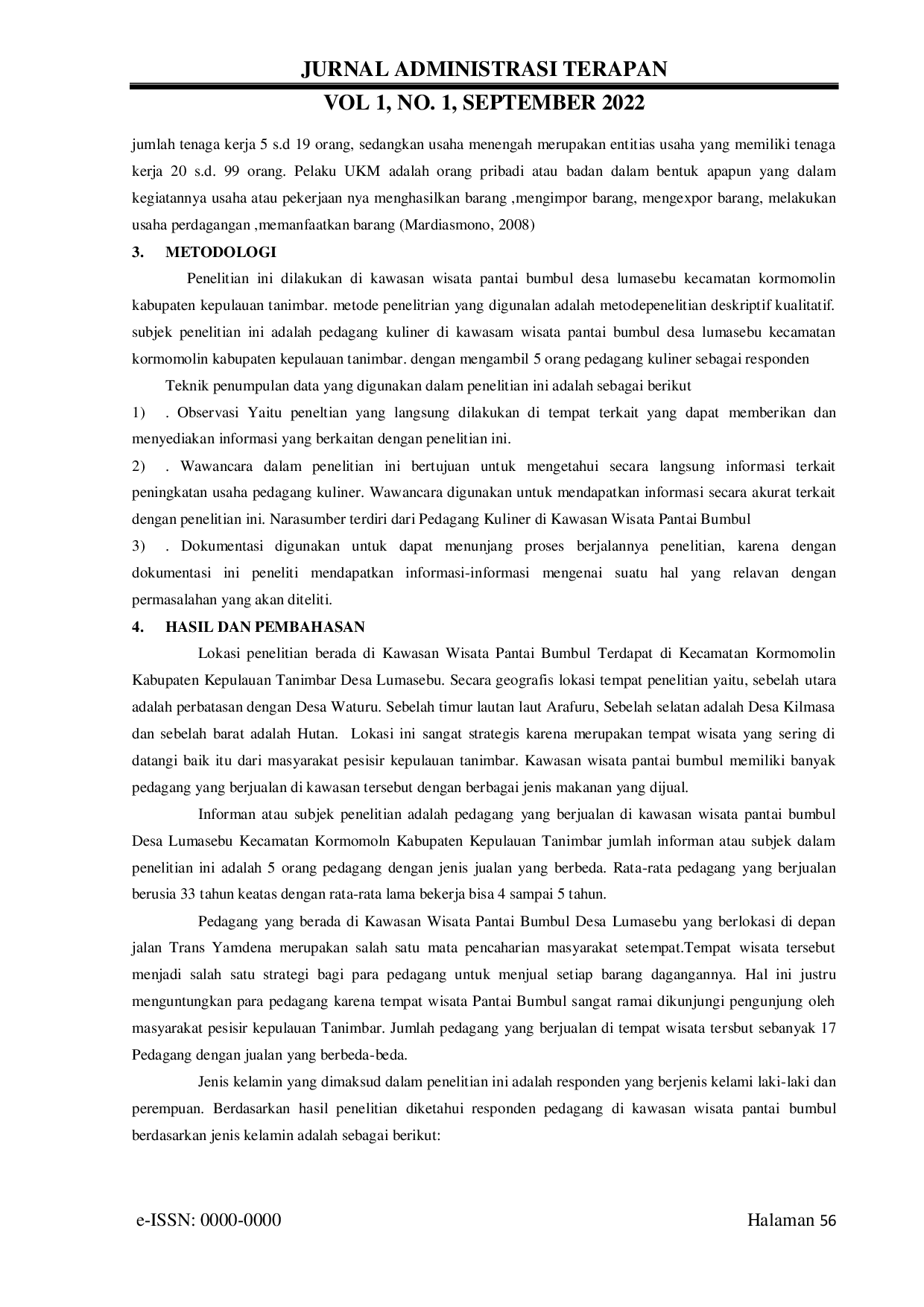 JURIS Analisis Peningkatan Usaha Pedagang Kuliner di Kawasan Wisata Pantai Bumbul Desa Lumasebu Kecamatan Kormomolin Kabupaten Kepulauan Tanimbar