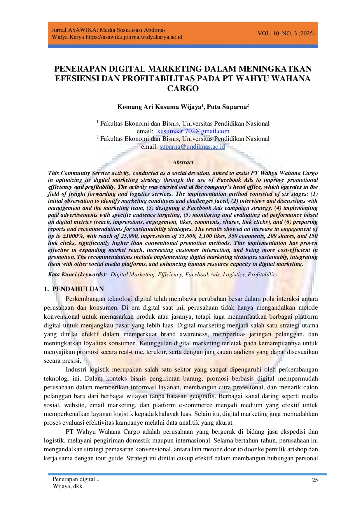 juris Penerapan Digital Marketing Dalam Meningkatkan Efisiensi Dan Profitabilitas Pada PT Wahyu Wahana Cargo