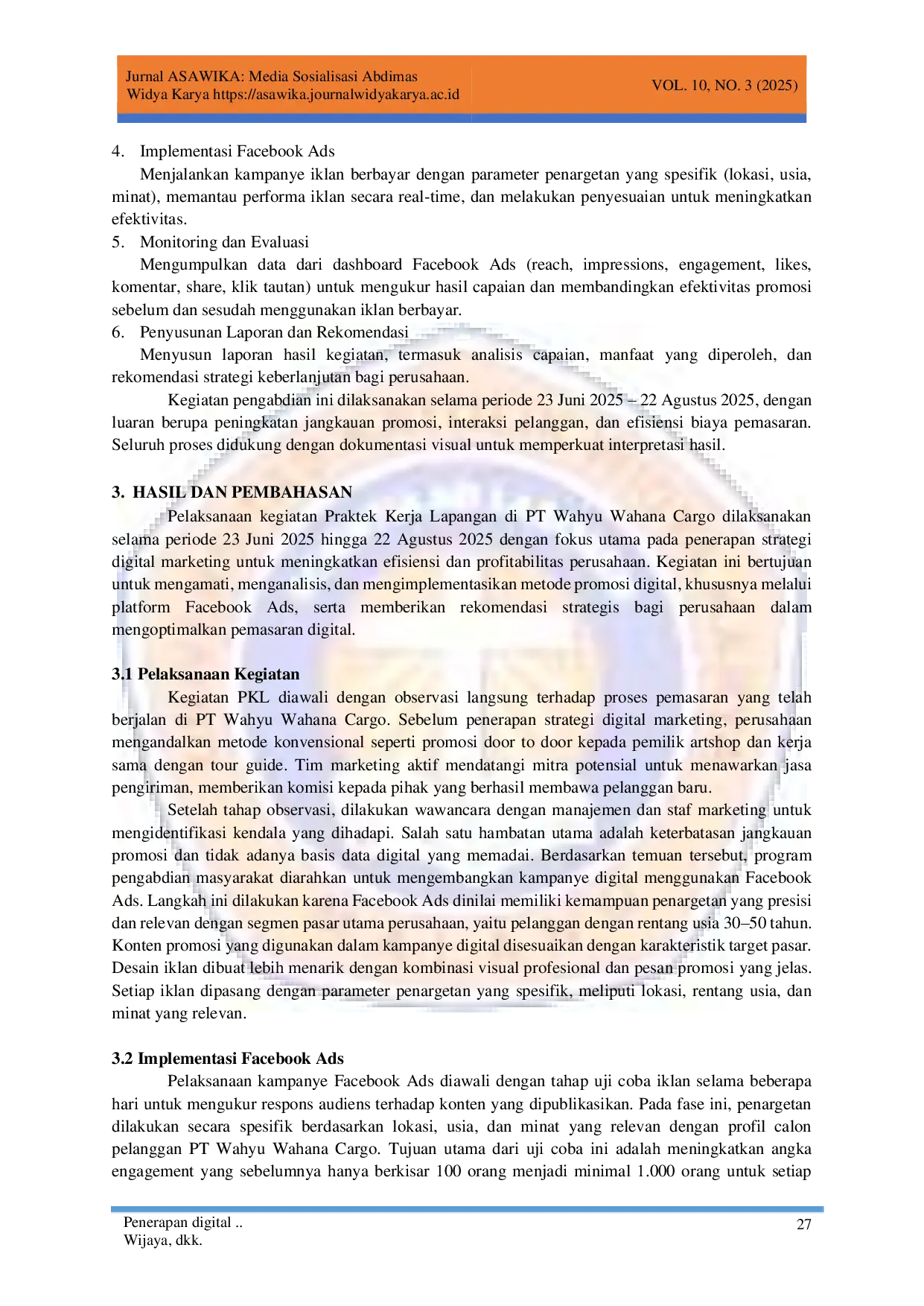 juris Penerapan Digital Marketing Dalam Meningkatkan Efisiensi Dan Profitabilitas Pada PT Wahyu Wahana Cargo