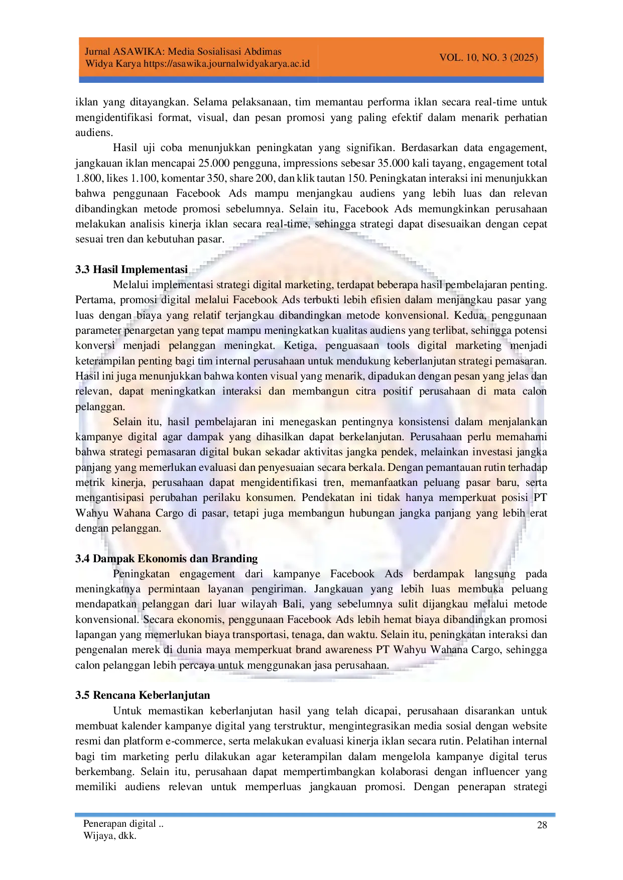 juris Penerapan Digital Marketing Dalam Meningkatkan Efisiensi Dan Profitabilitas Pada PT Wahyu Wahana Cargo
