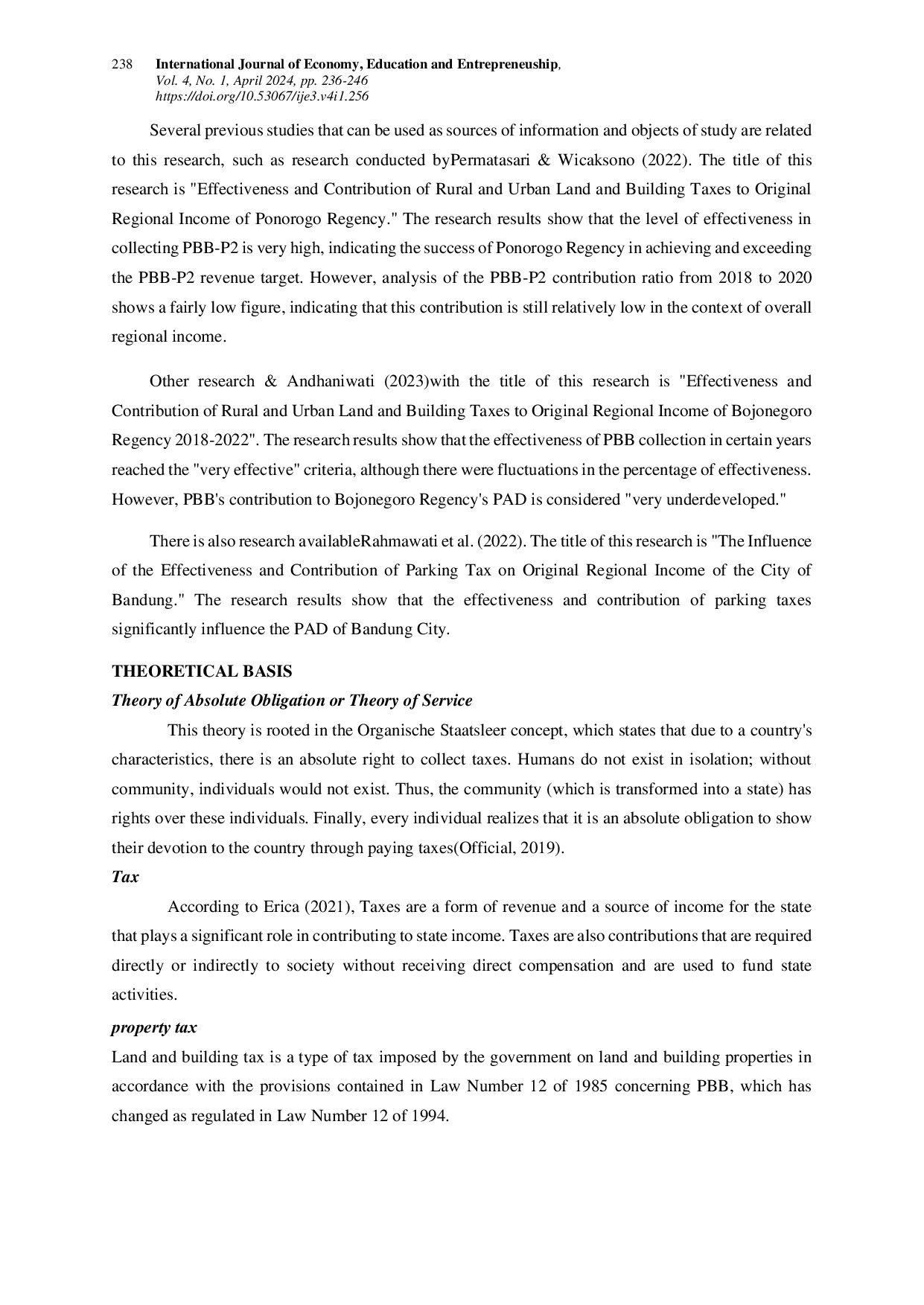 JURIS The Influence of the Effectiveness and Contribution of Land and Building Taxes on the Regional Income of Surabaya