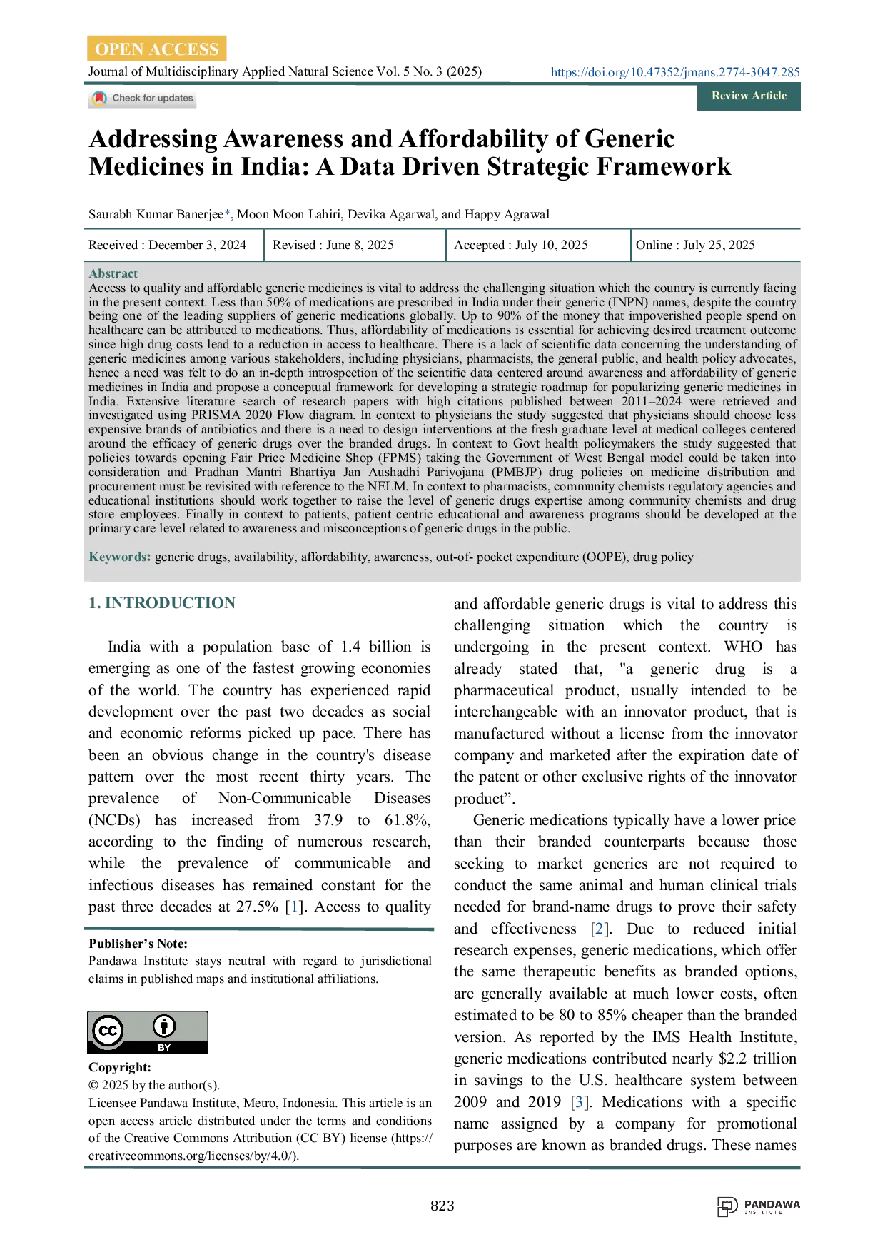 JURIS Addressing Awareness and Affordability of Generic Medicines in India A Data Driven Strategic Framework