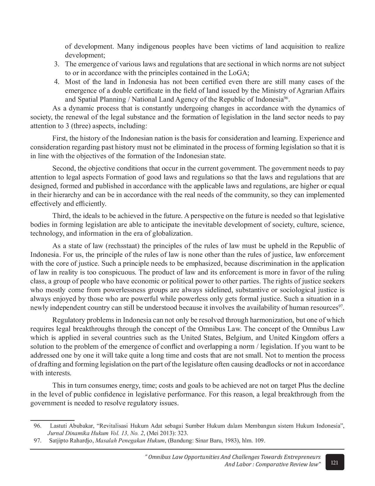 JURIS Omnibus Law Opportunities and Challenges Towards Entrepreneurs and Labor Comparative Review Law
