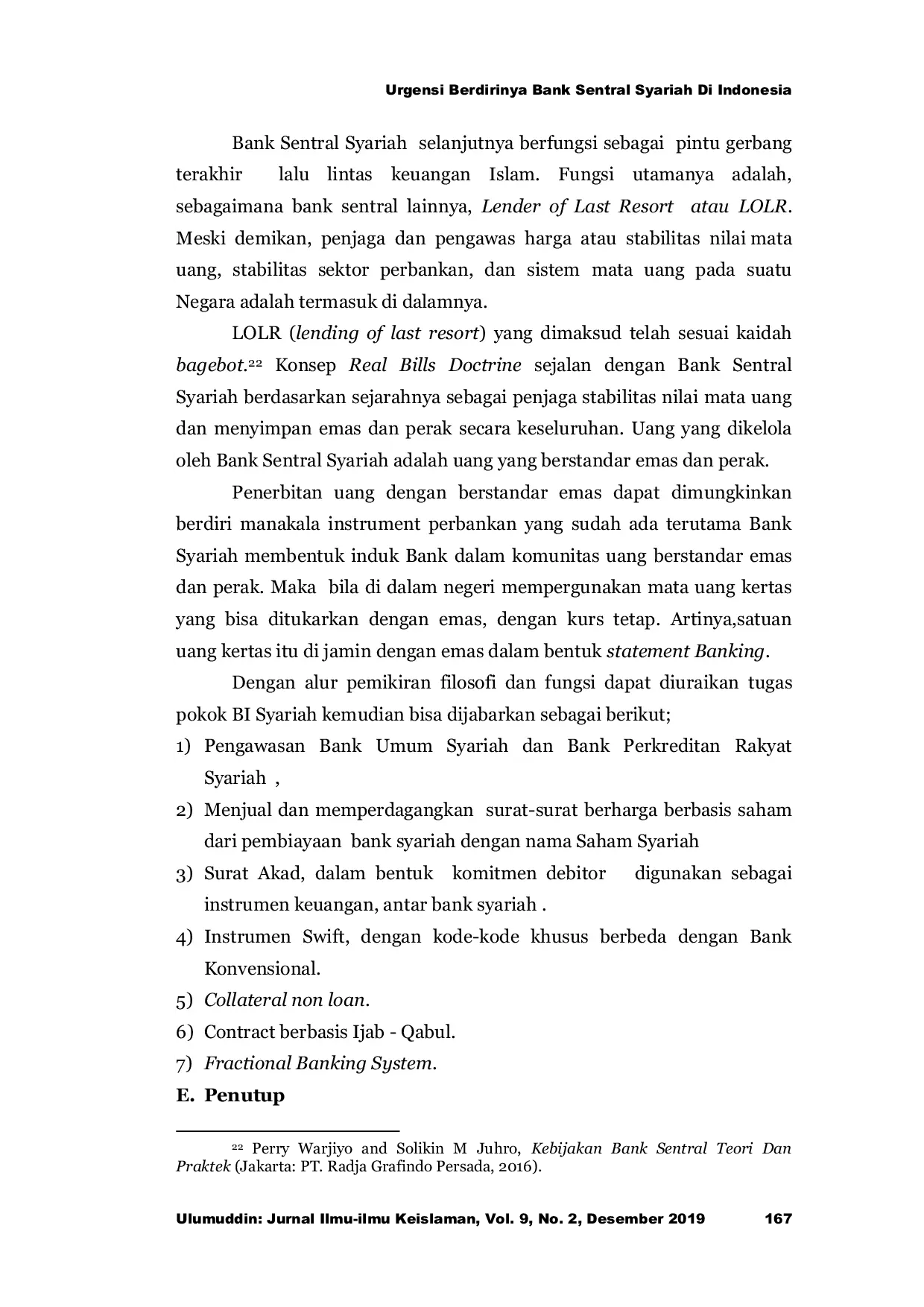 JURIS Urgensi Berdirinya Bank Sentral Syariah Di Indonesia
