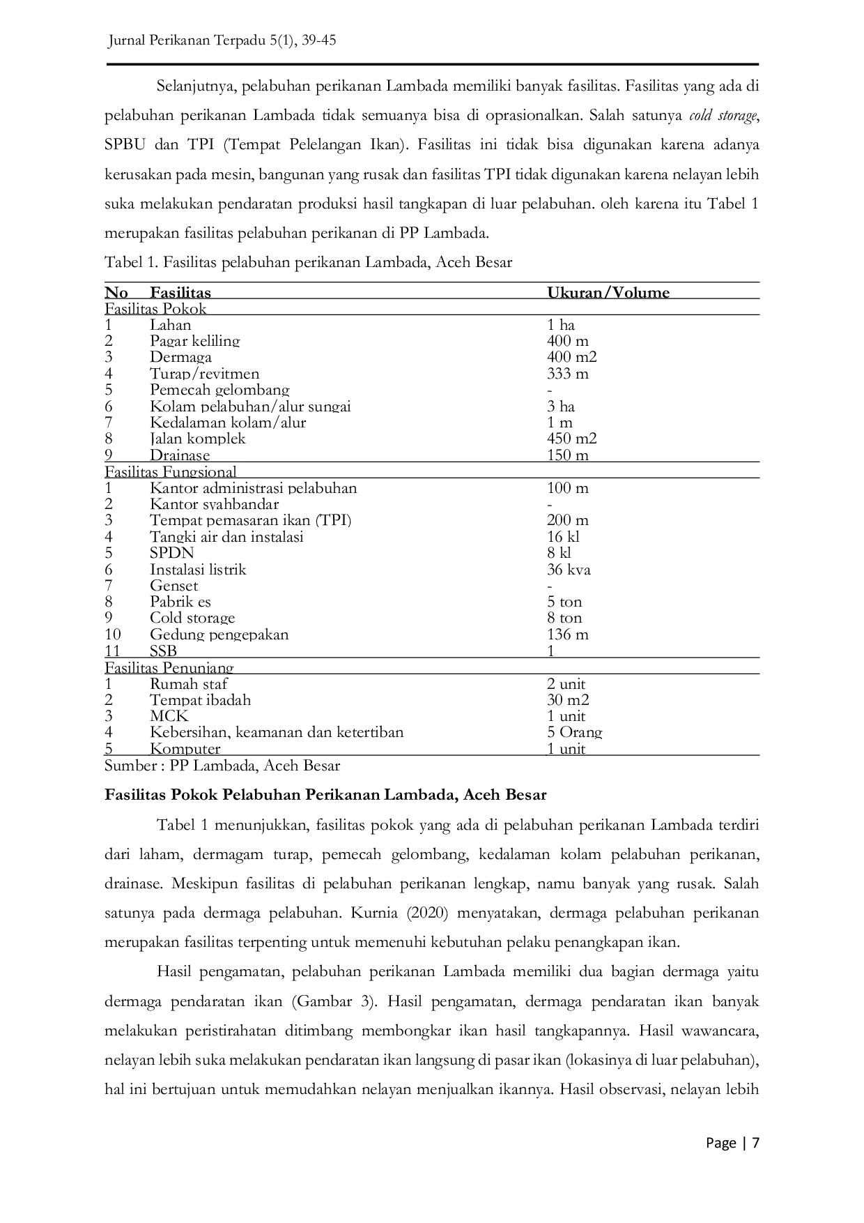 JURIS Analisis Pemanfaatan Fasilitas Pokok Di Pelabuhan Perikanan Lambada Aceh Besar