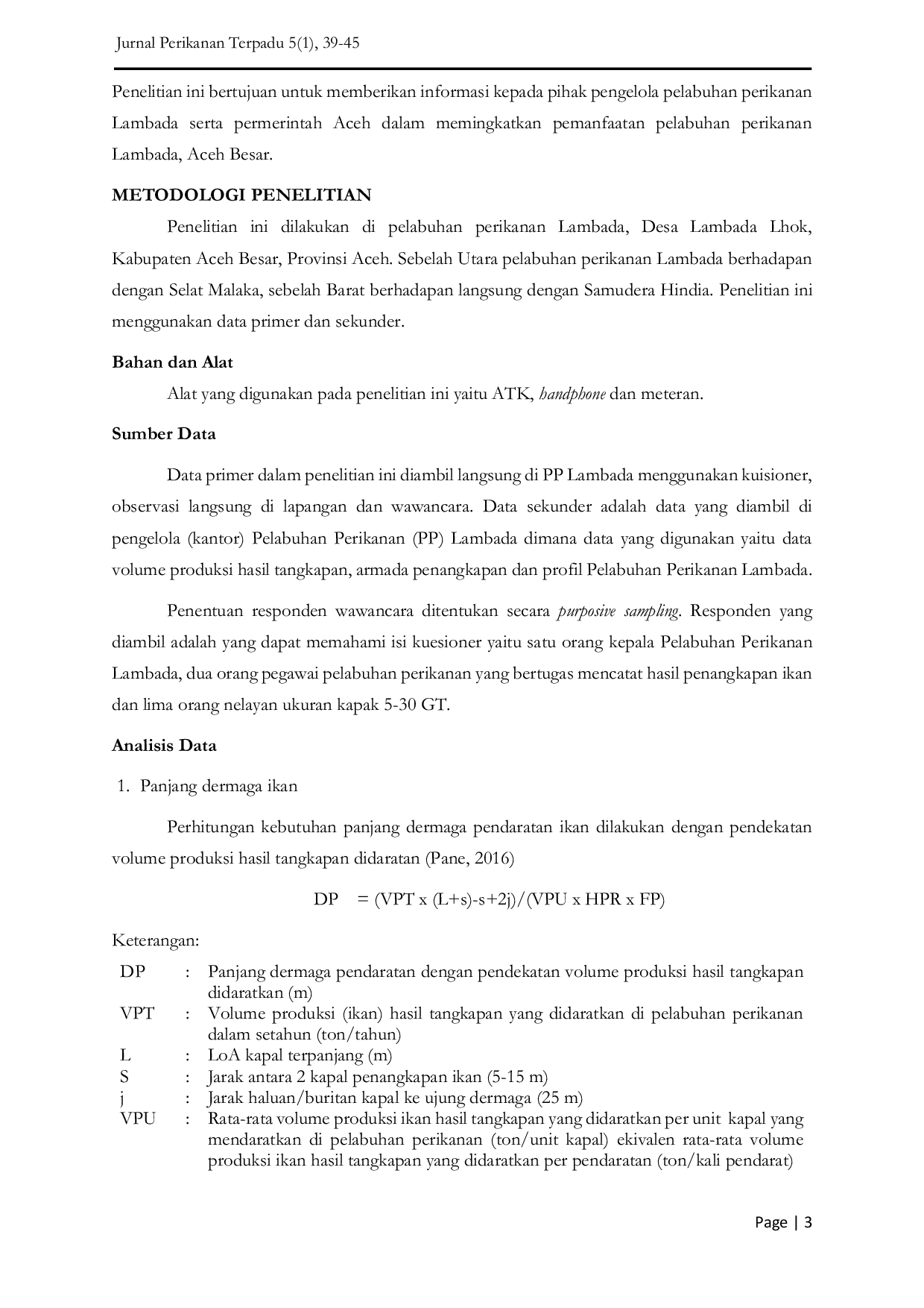 JURIS Analisis Pemanfaatan Fasilitas Pokok Di Pelabuhan Perikanan Lambada Aceh Besar