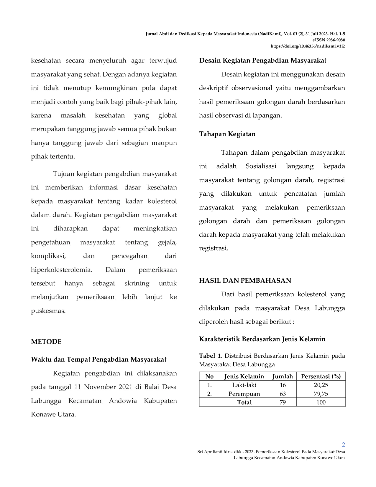 JURIS Pemeriksaan Kolesterol Pada Masyarakat Desa Labungga Kecamatan Andowia Kabupaten Konawe Utara