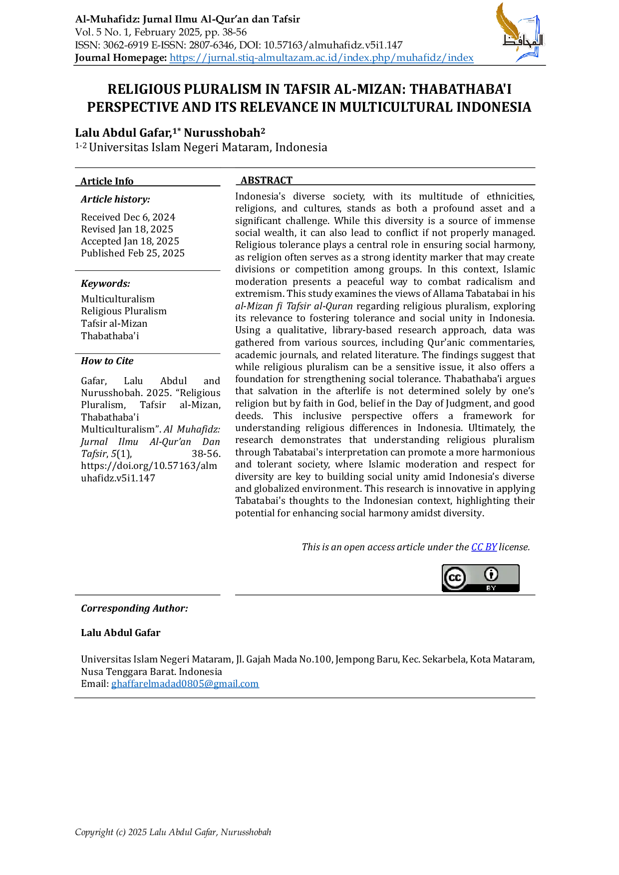 JURIS Religious Pluralism In Tafsir Al Mizan Thabathaba i Perspective And Its Relevance In Multicultural Indonesia