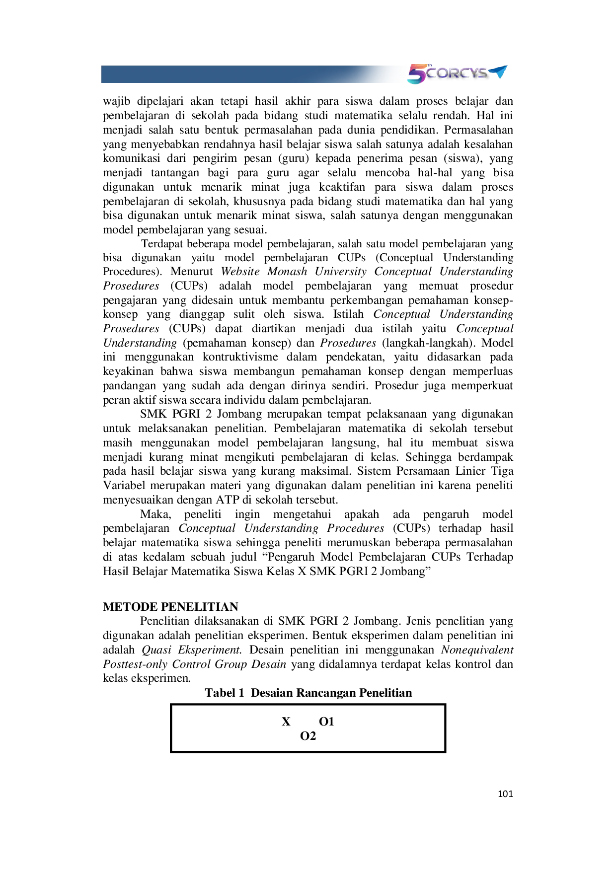 JURIS Pengaruh Model Pembelajaran CUPS Terhadap Hasil Belajar Matematika Siswa Kelas X SMK PGRI 2 Jombang