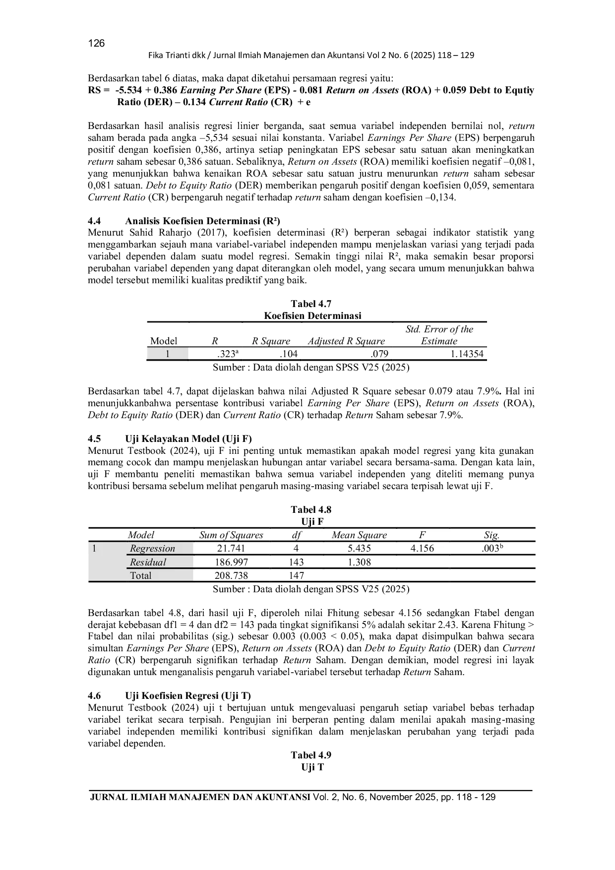 JURIS Pengaruh Earning Per Share Return On Assets Debt To Equity Ratio Dan Current Ratio Terhadap Return Saham