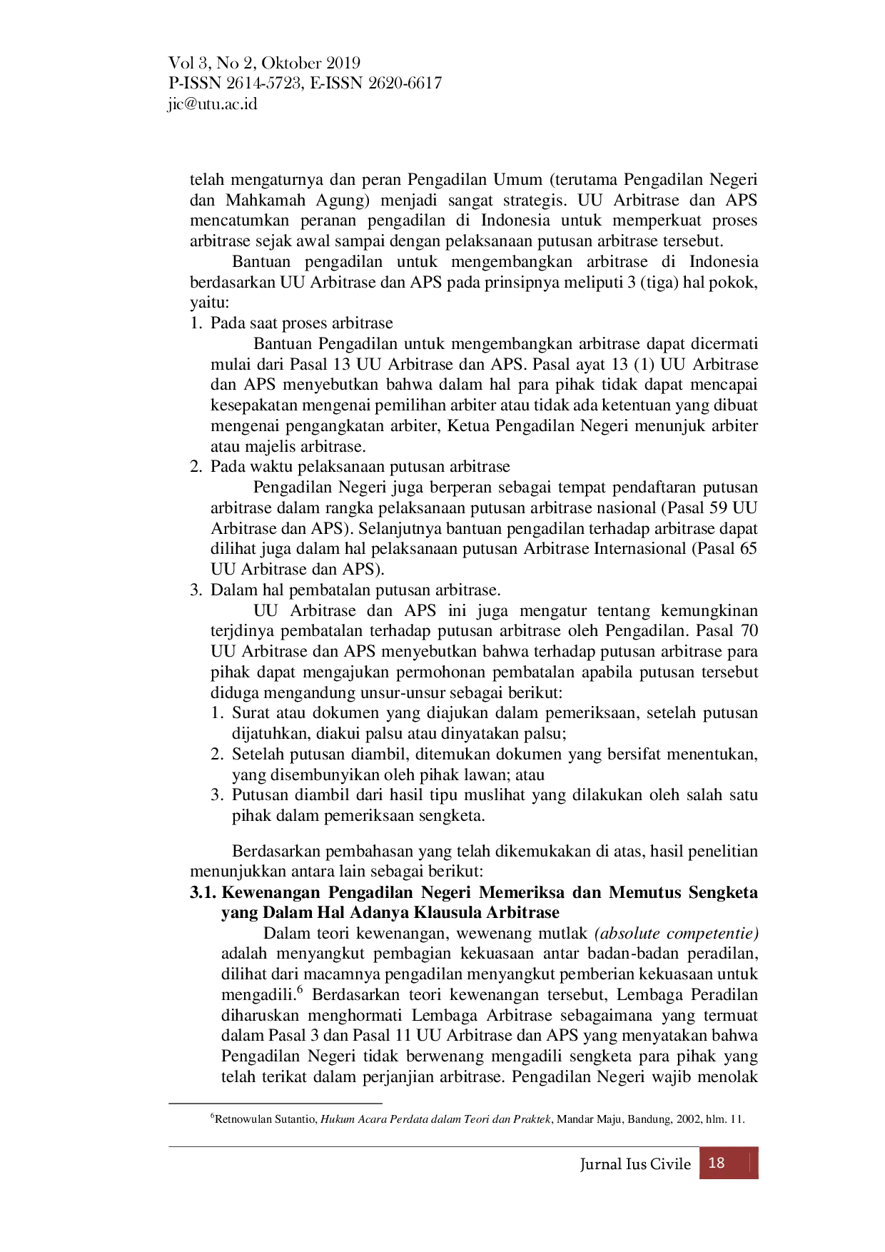 JURIS Tinjauan Yuridis Kewenangan Pengadilan Negeri Dalam Menyelesaikan Sengketa Bisnis Yang Memuat Klausula Arbitrase