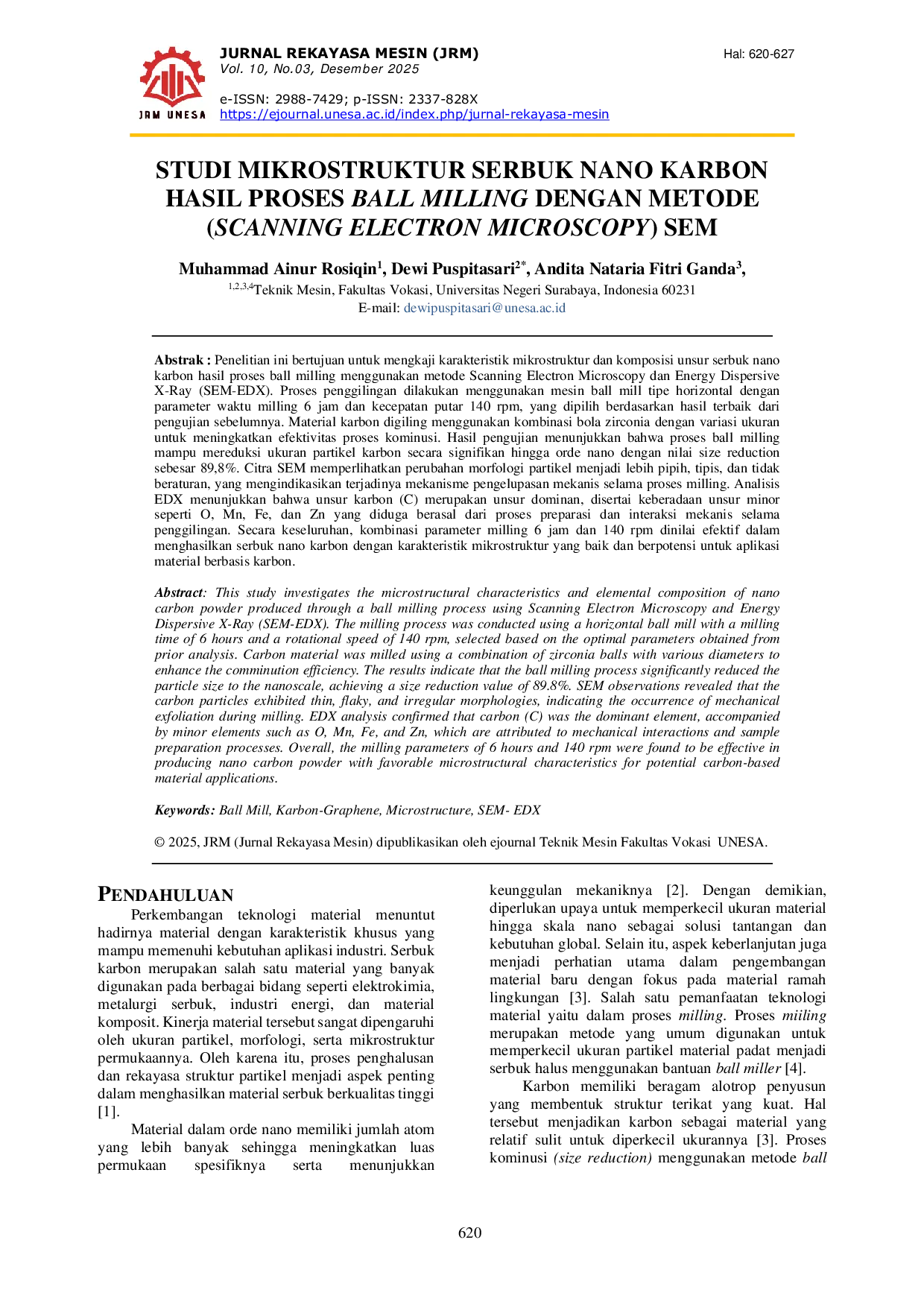 JURIS Studi Mikrostuktur Serbuk Nano Karbon Hasil Proses Ball Milling dengan Metode Scanning Electron Microscopy SEM