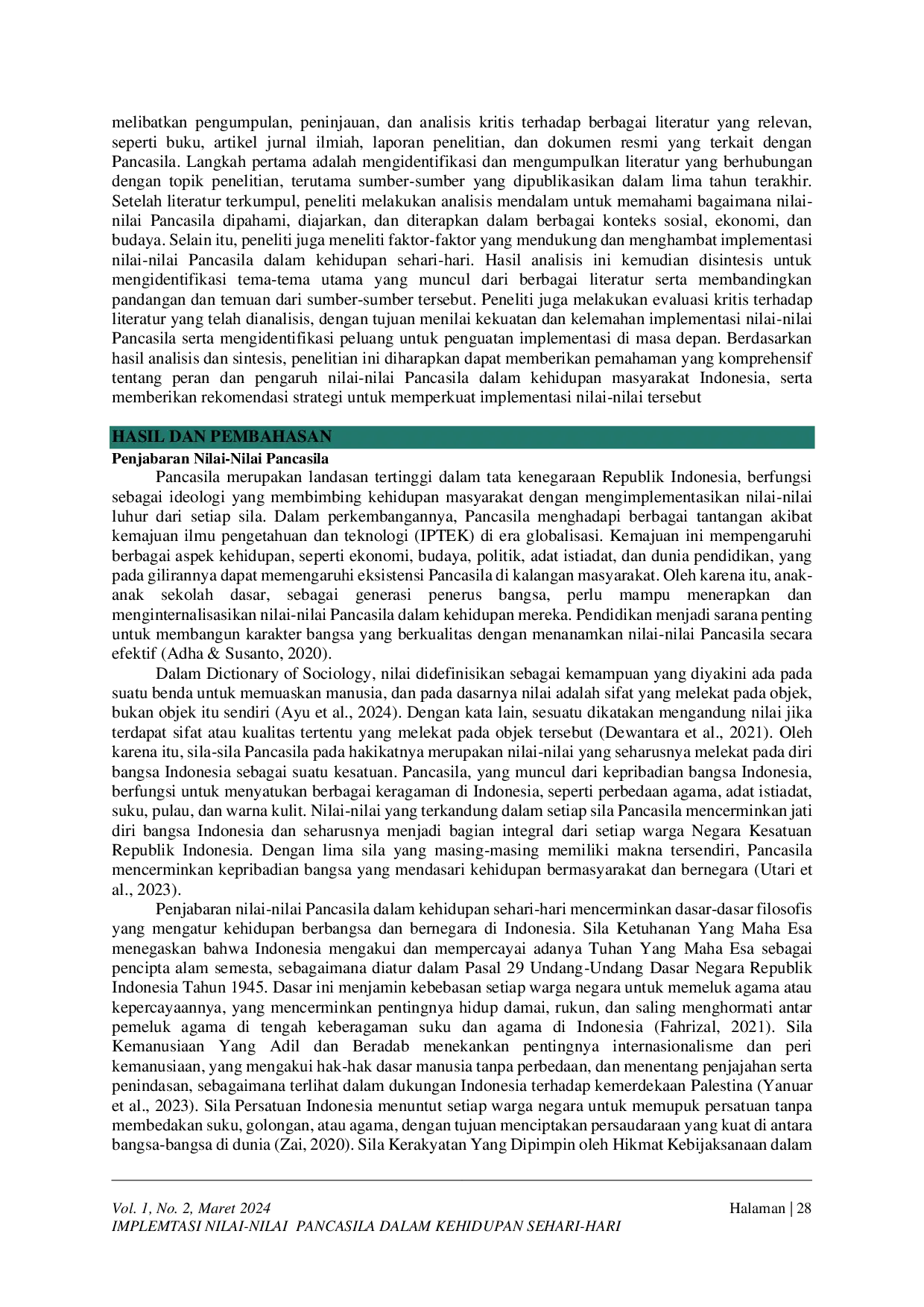 JURIS Implementasi Nilai Nilai Pancasila Dalam Kehidupan Sehari Hari