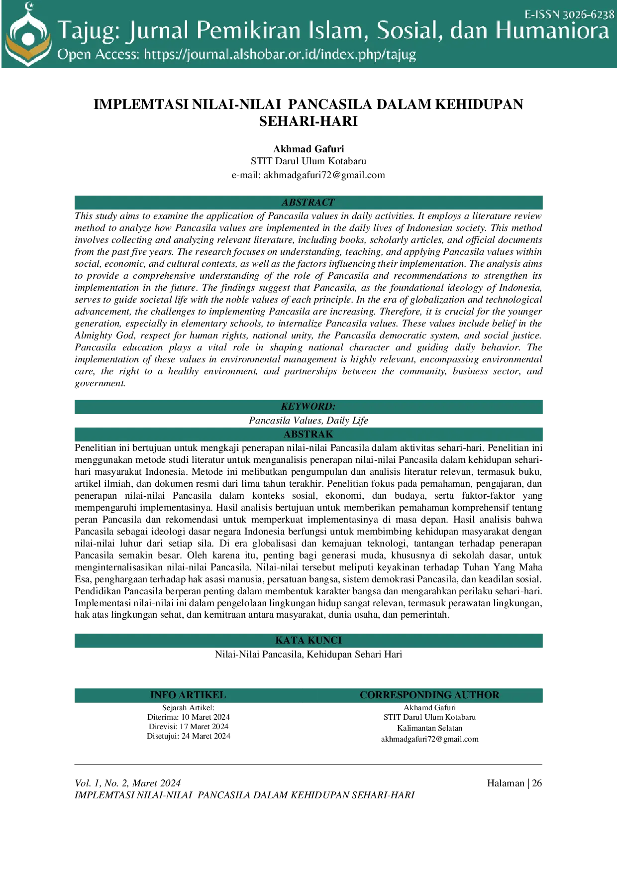 JURIS Implementasi Nilai Nilai Pancasila Dalam Kehidupan Sehari Hari