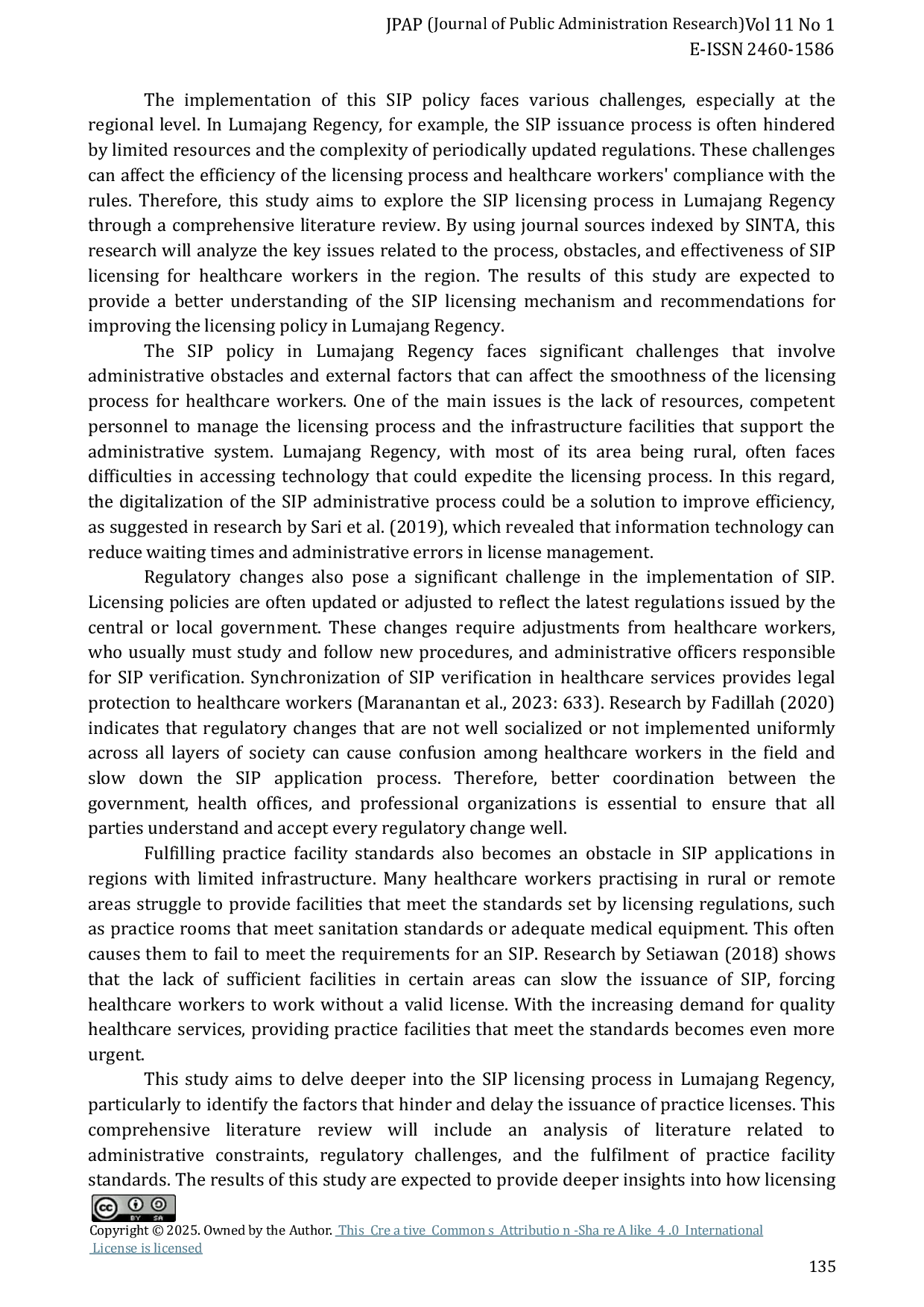 JURIS The Analysis of the Licensing System in Healthcare Worker Practice License Services in Lumajang Regency