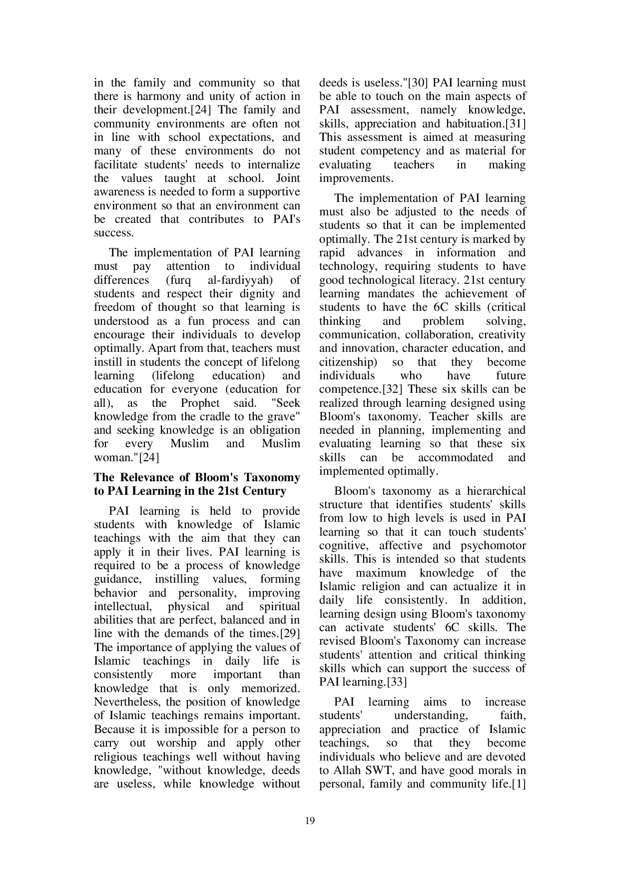JURIS Unraveling the Relevance of Bloom s Taxonomic Hierarchy in PAI Learning in the 21st Century